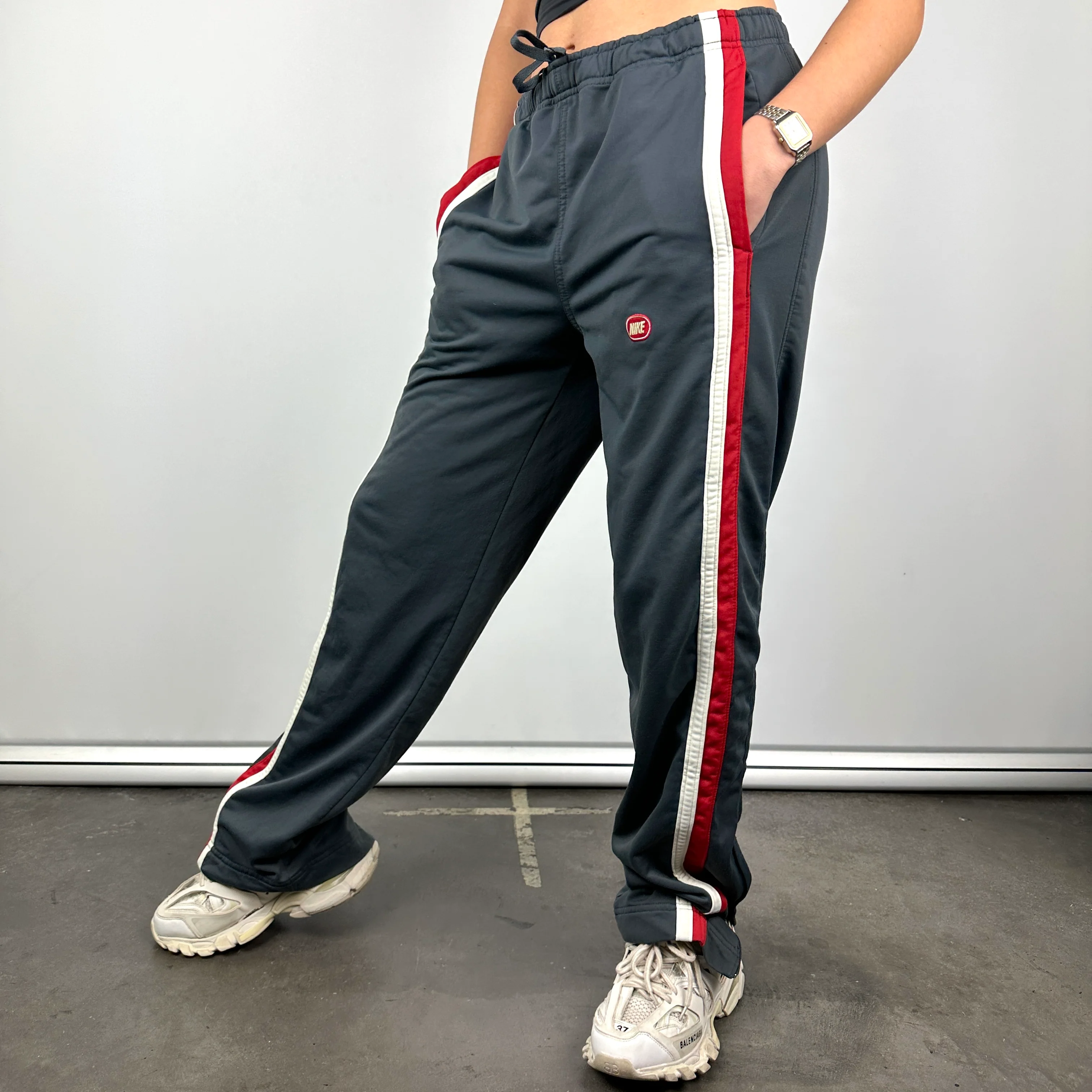 Nike Dark Grey Embroidered Swoosh Track Pants (M) - Image 4