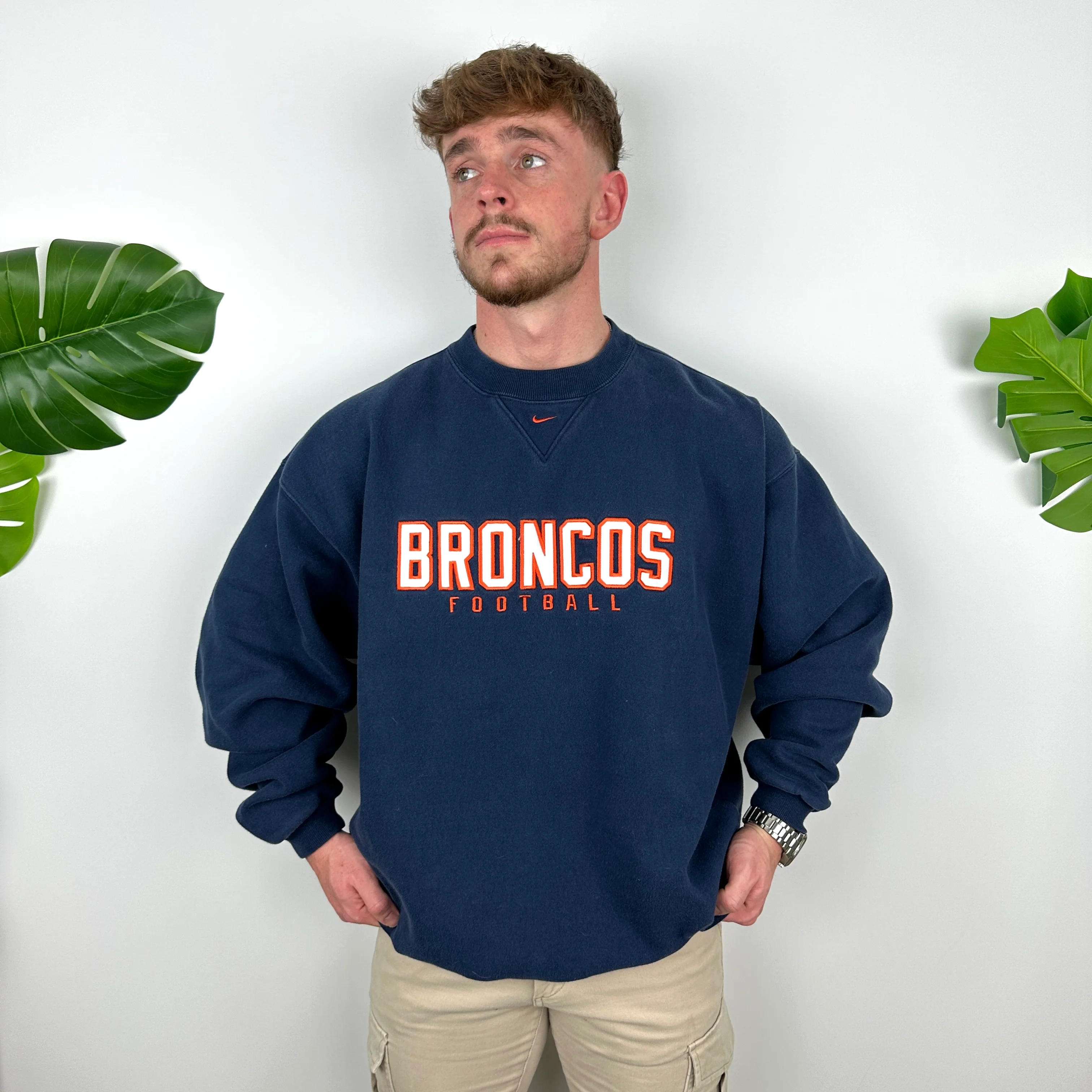 Nike Denver Broncos Navy Embroidered Spell Out Sweatshirt (L) - Image 2