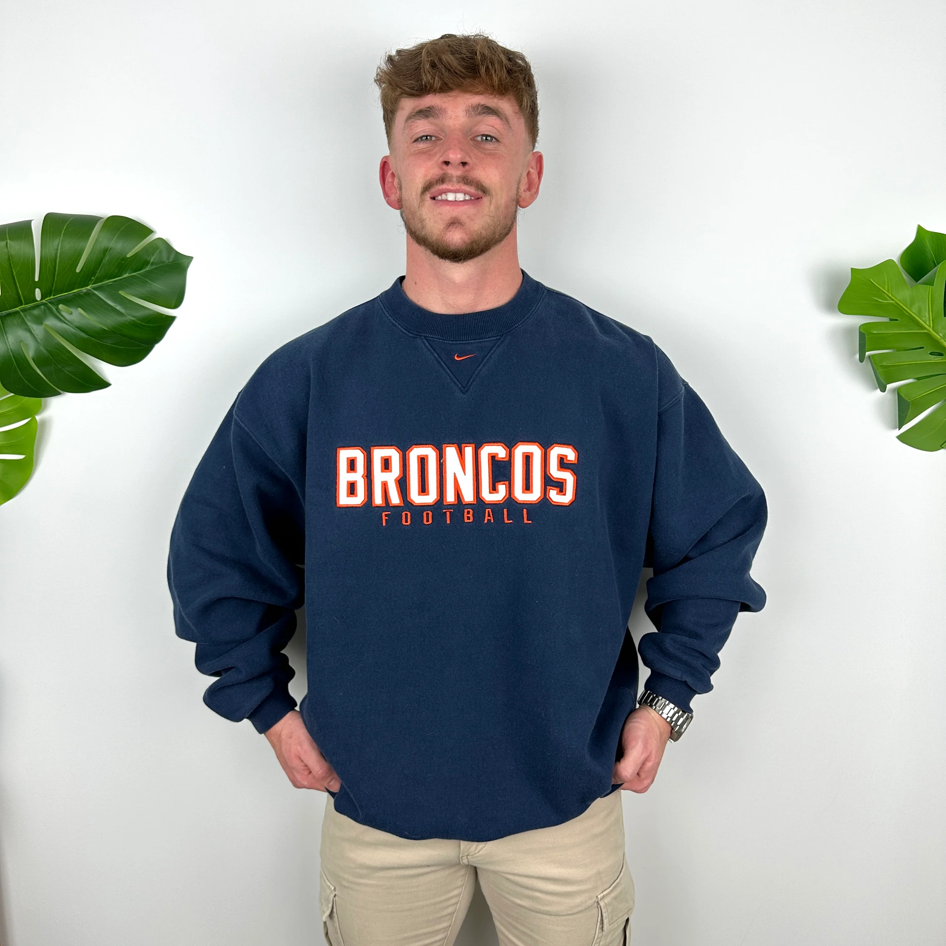 Nike Denver Broncos Navy Embroidered Spell Out Sweatshirt (L) - Image 3