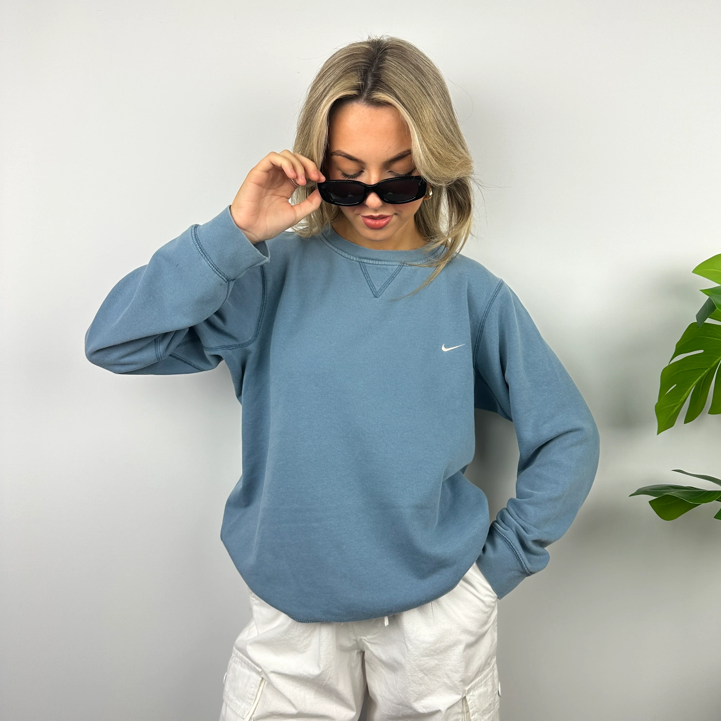 Nike Dusty Blue Embroidered Swoosh Sweatshirt (M) - Image 5