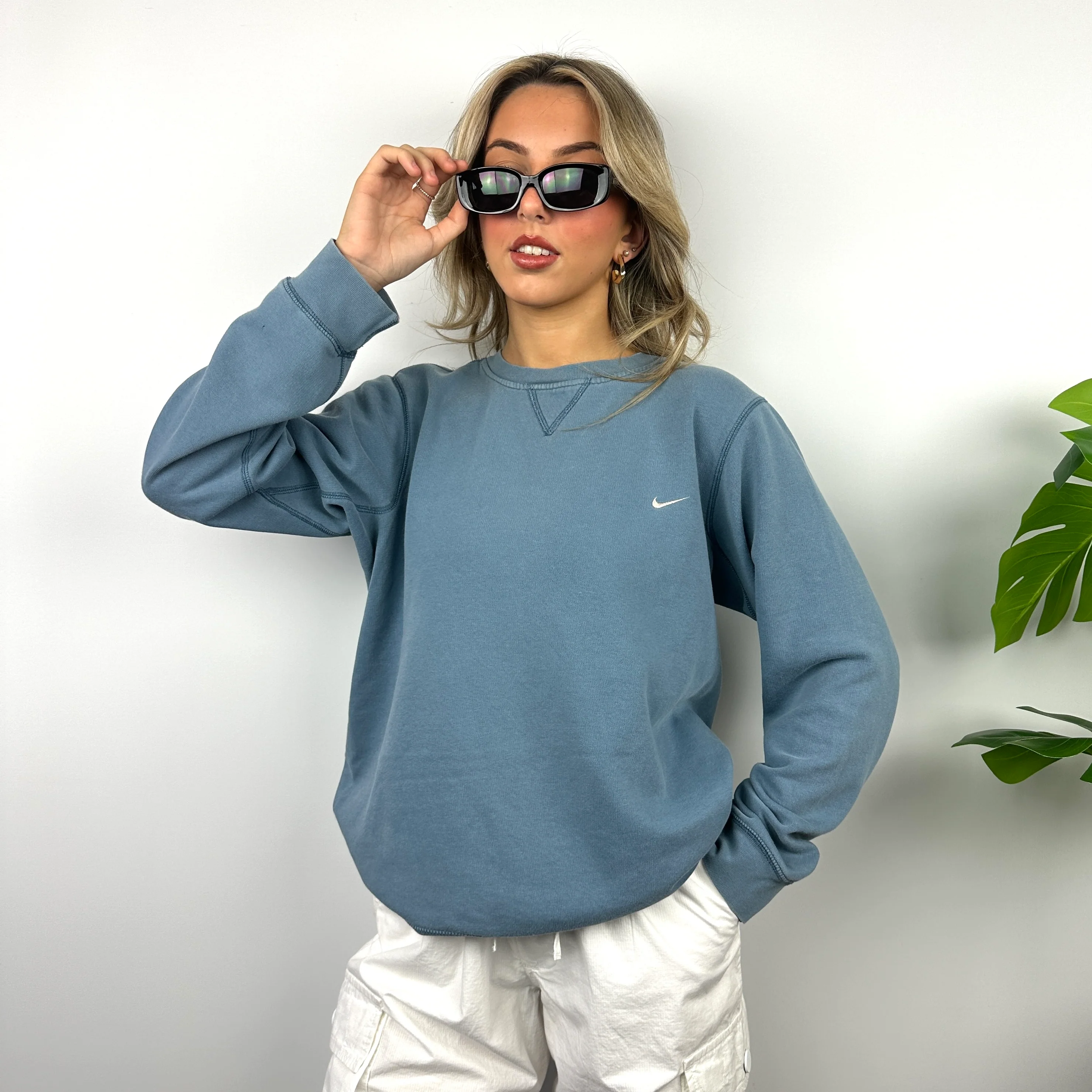Nike Dusty Blue Embroidered Swoosh Sweatshirt (M) - Image 6