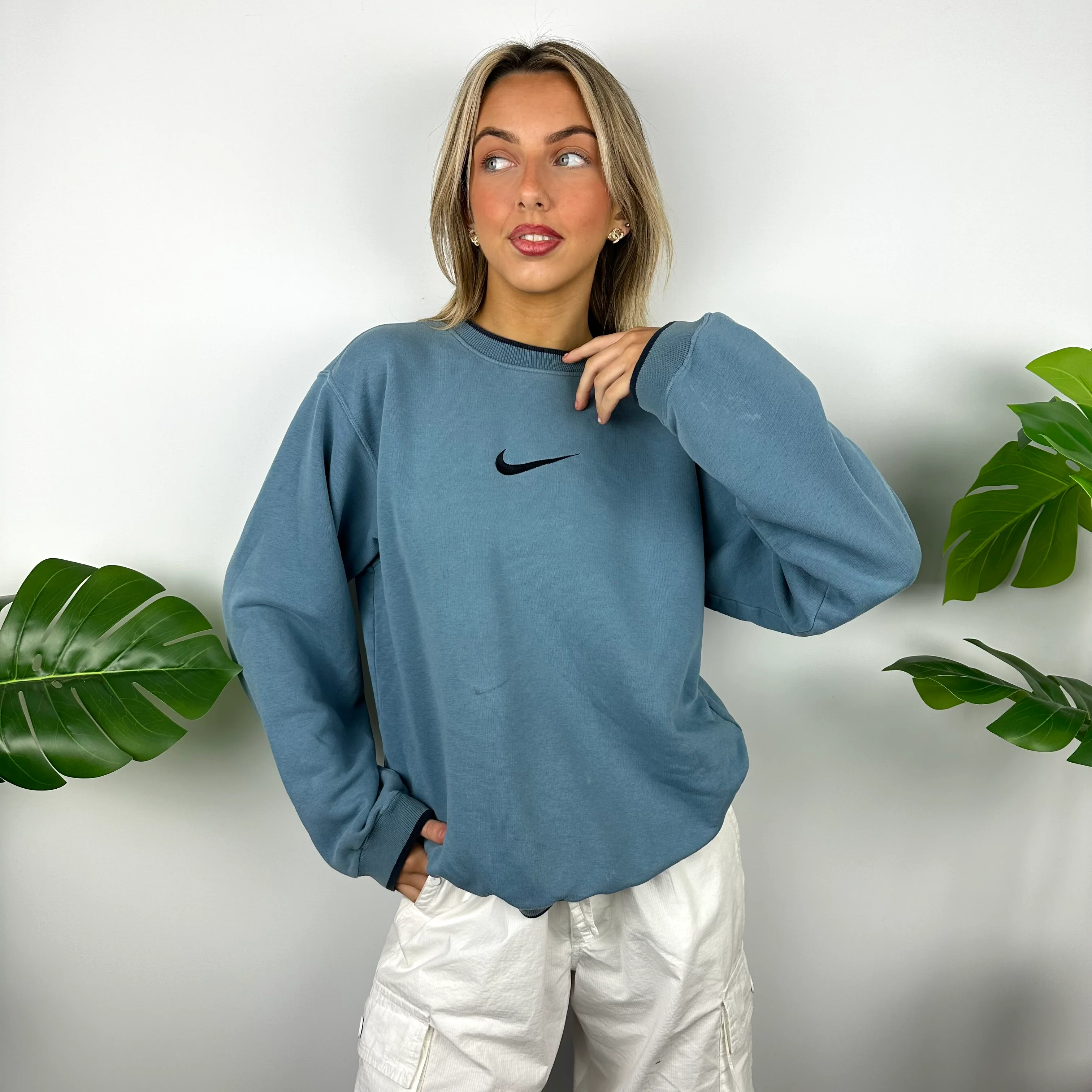 Nike Dusty Blue Embroidered Swoosh Sweatshirt (S) - Image 2