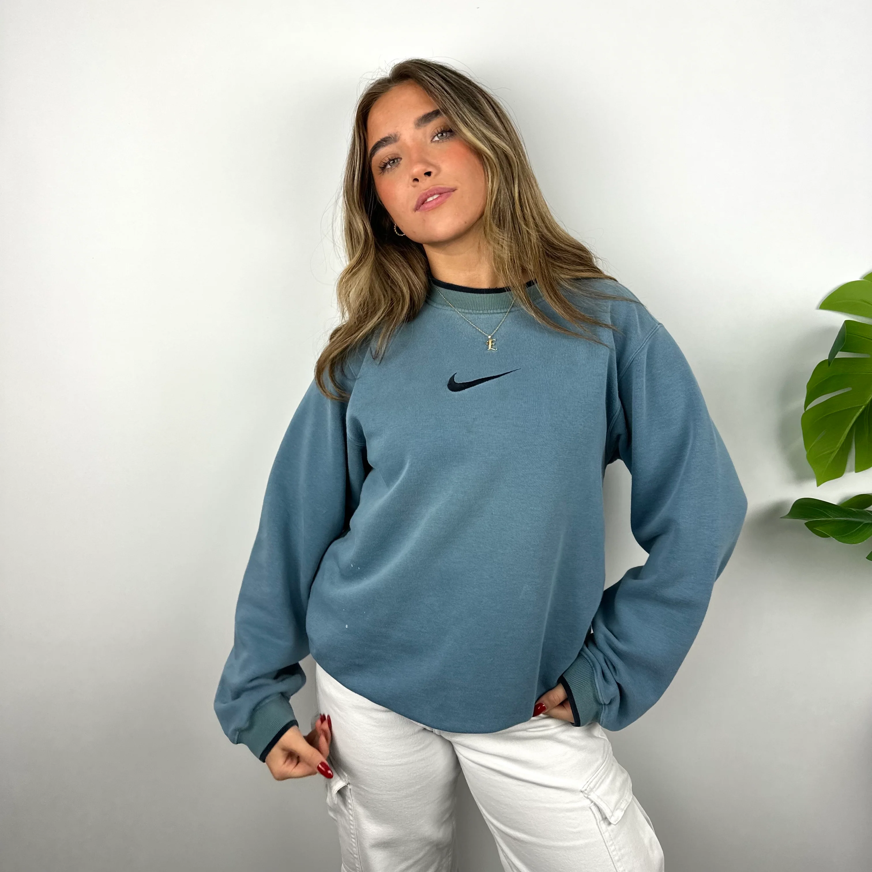 Nike Dusty Blue Embroidered Swoosh Sweatshirt (M) - Image 3