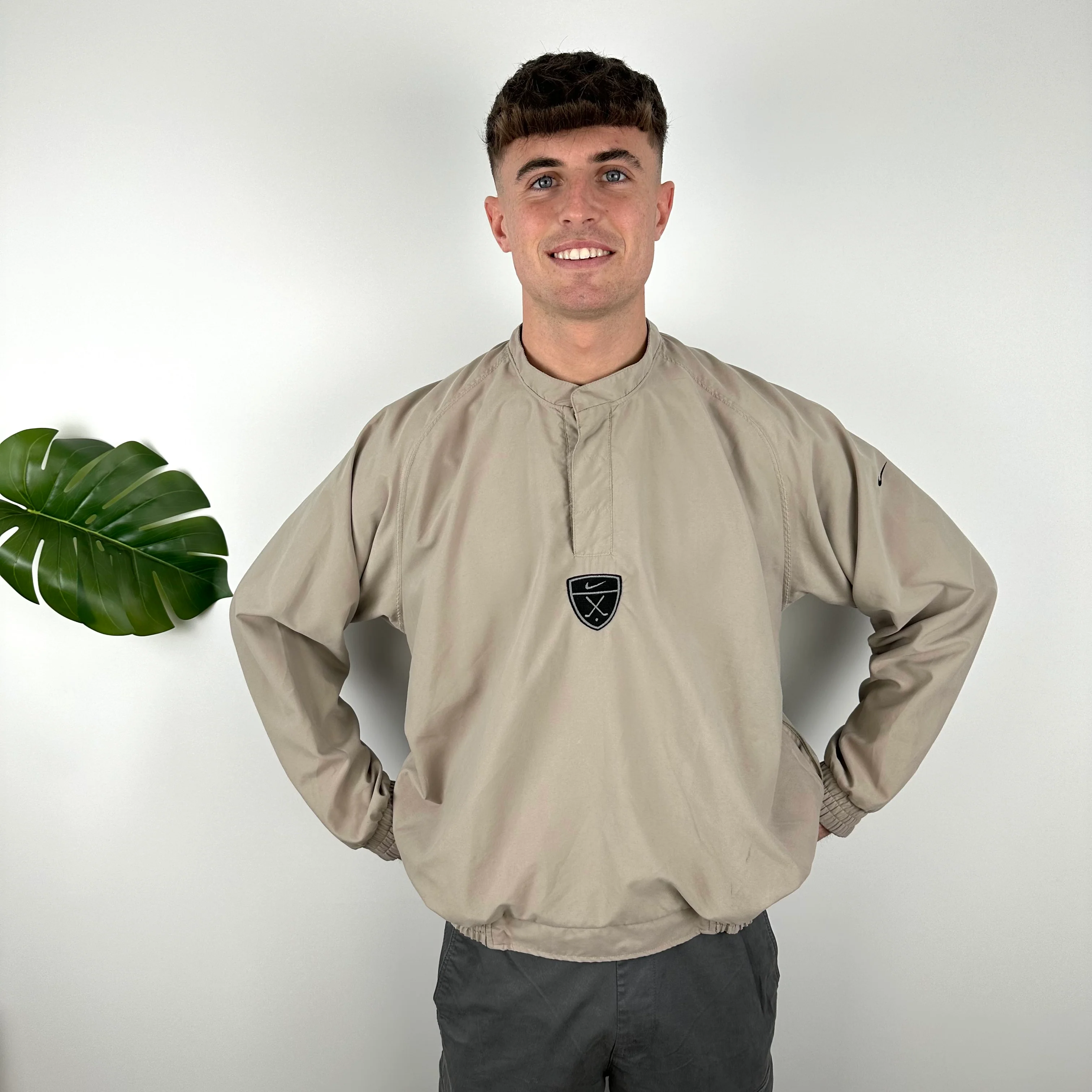 Nike Golf Beige Embroidered Spell Out Quarter Zip Windbreaker (M) - Image 7