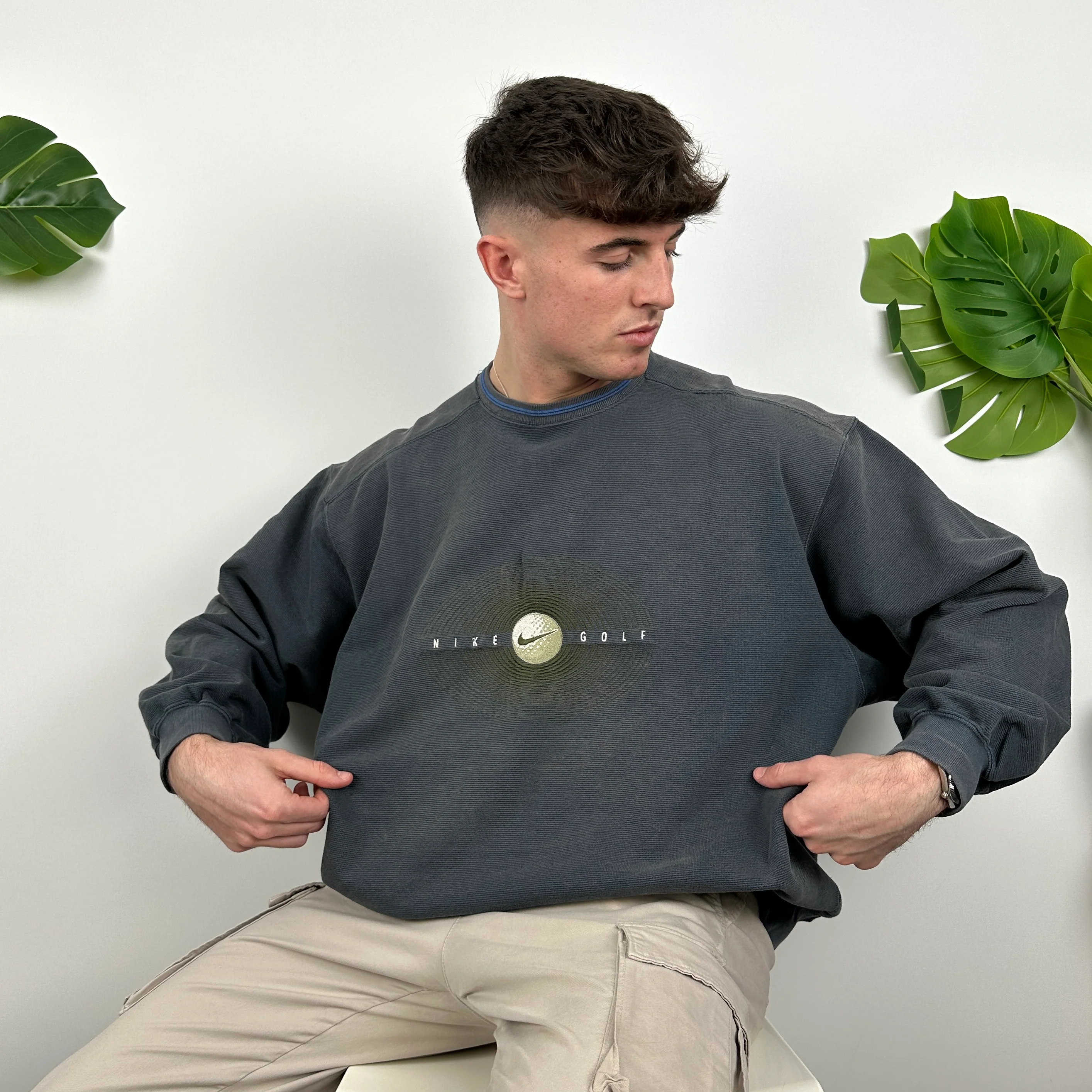 Nike Golf RARE Navy Embroidered Spell Out Sweatshirt (XL) - Image 5