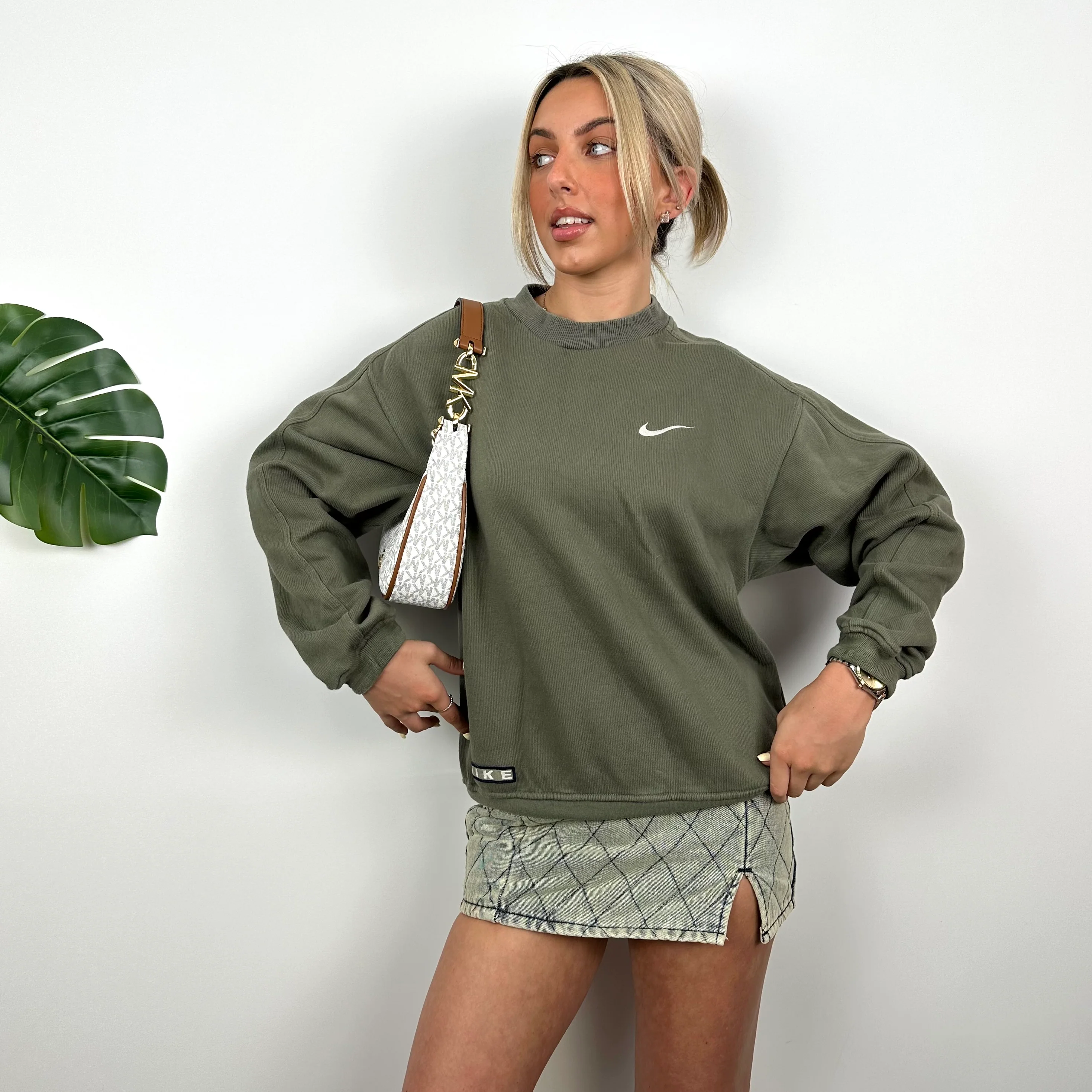 Nike Green Embroidered Spell Out Sweatshirt (S) - Image 5