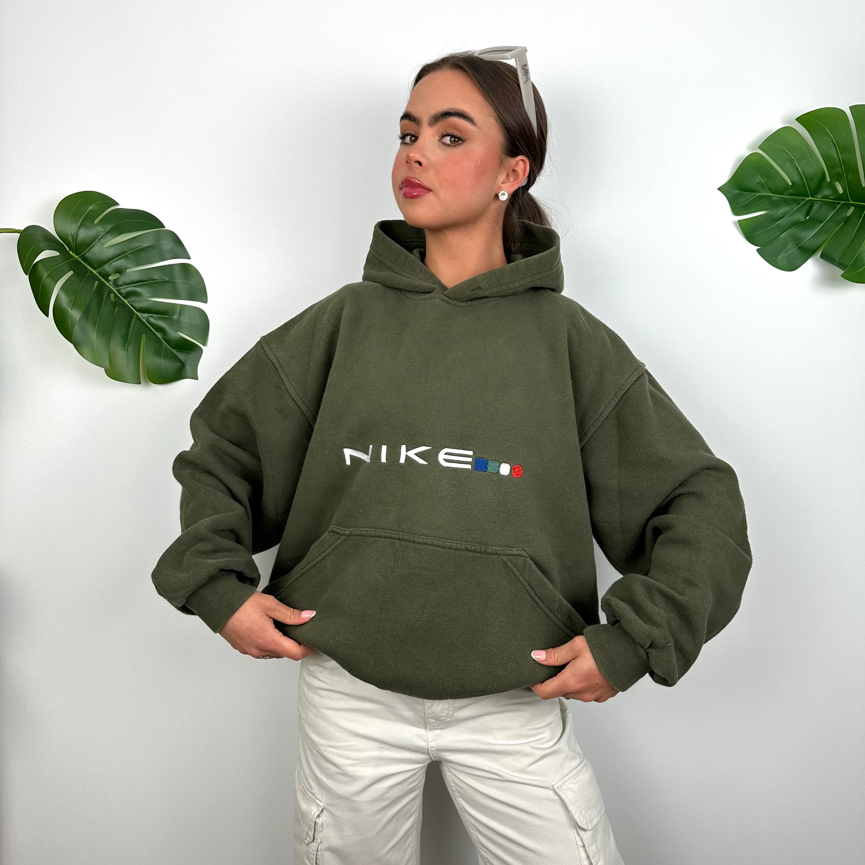 Nike Green Embroidered Spell Out Hoodie (M) - Image 2