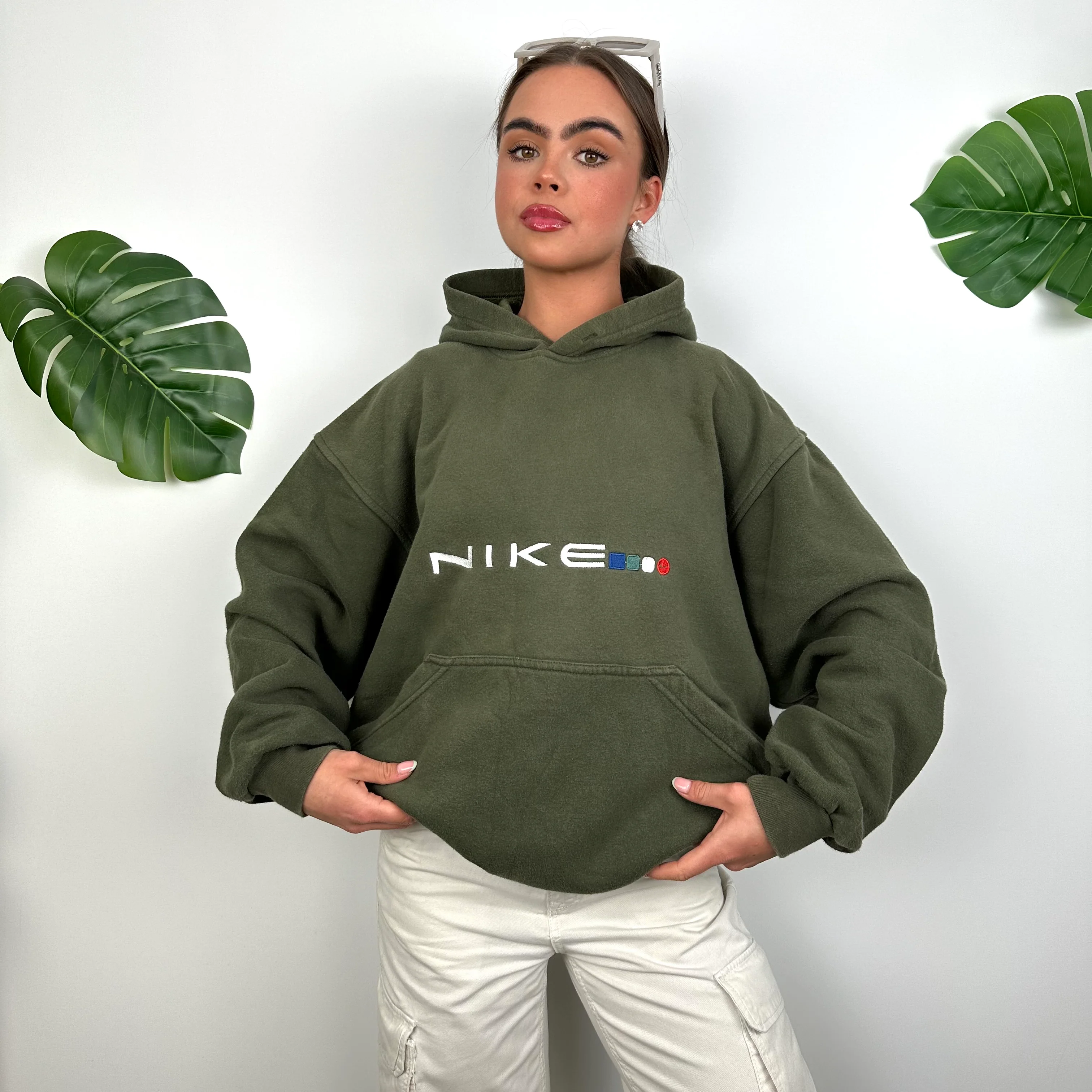 Nike Green Embroidered Spell Out Hoodie (M) - Image 3