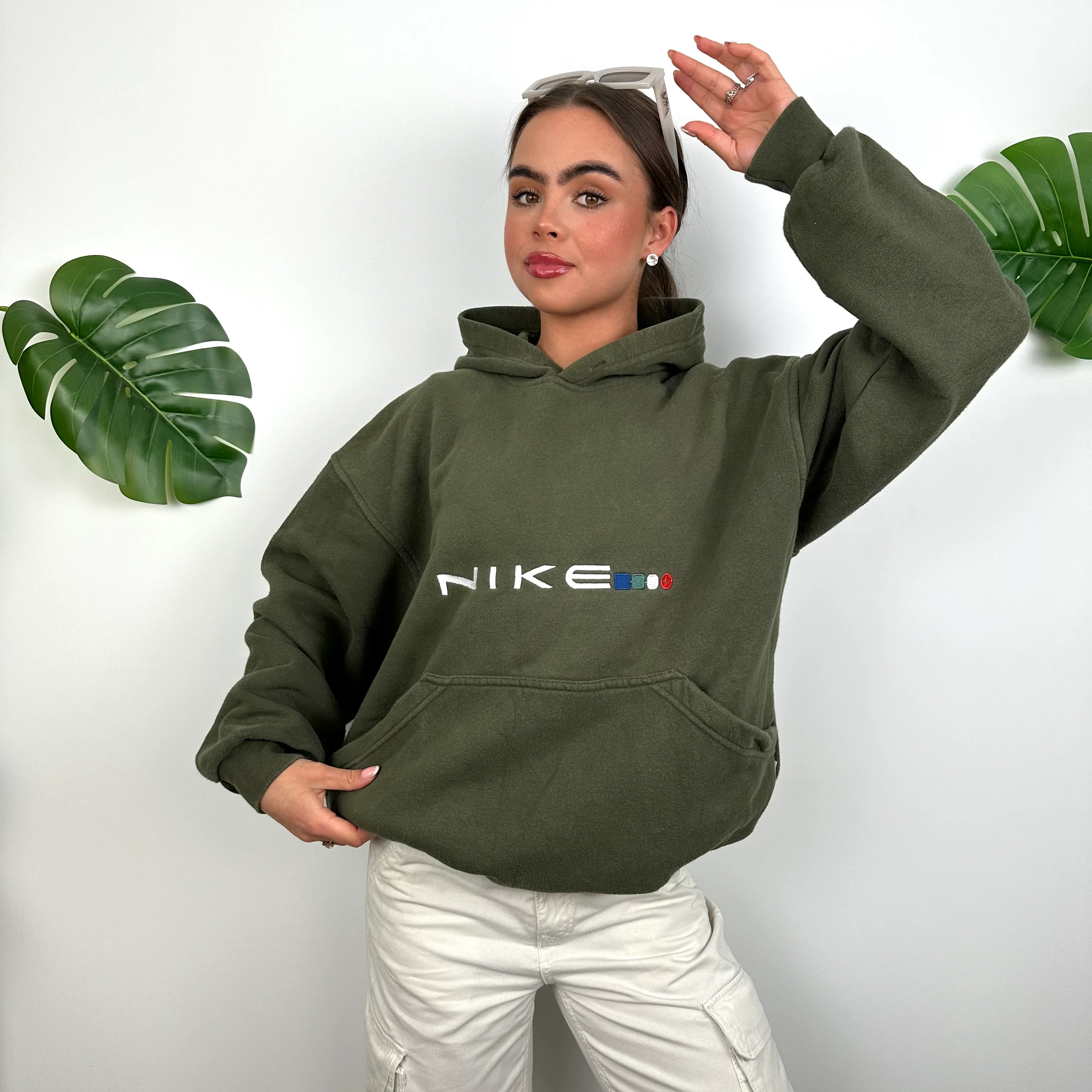 Nike Green Embroidered Spell Out Hoodie (M) - Image 4