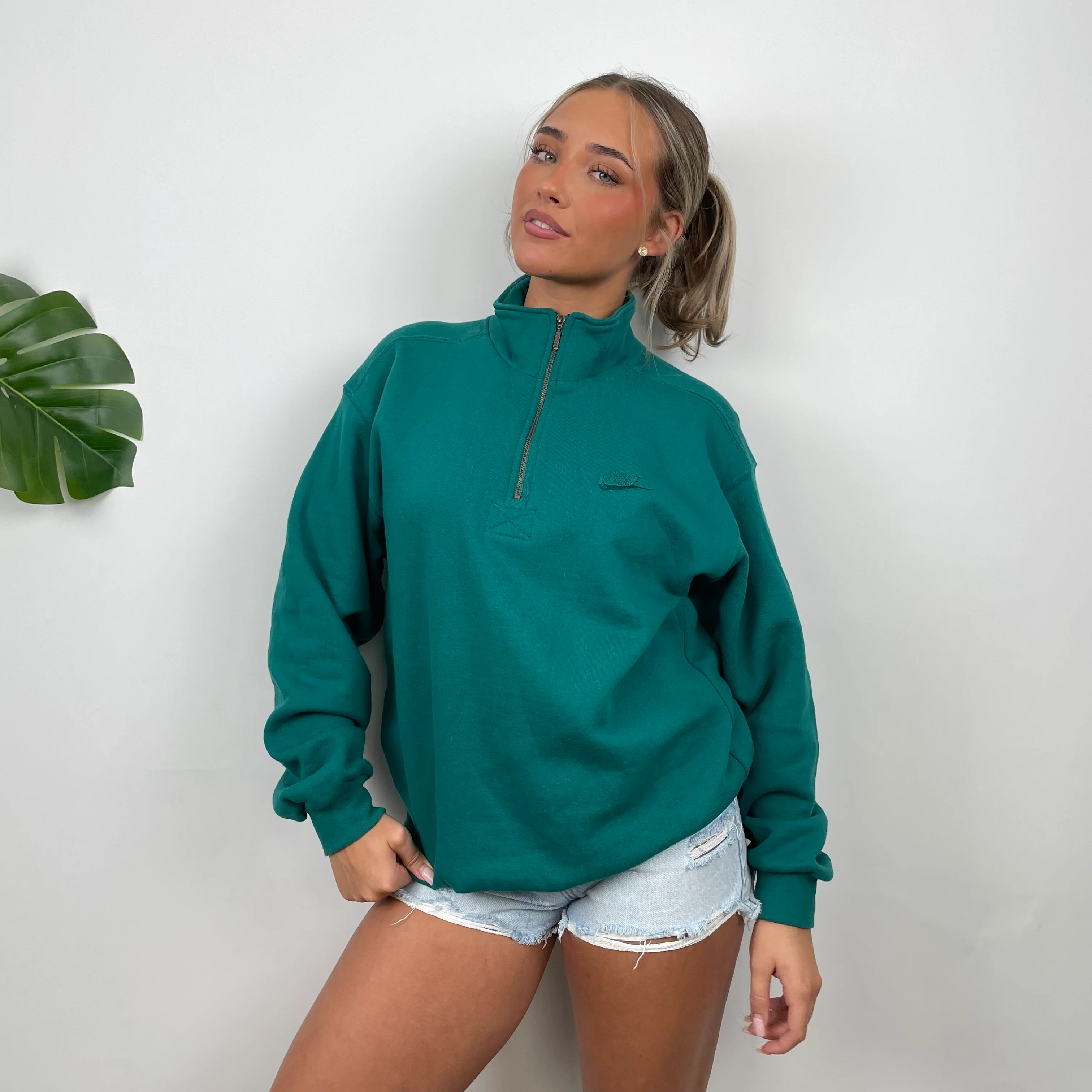 Nike Green Embroidered Spell Out Quarter Zip (M) - Image 3