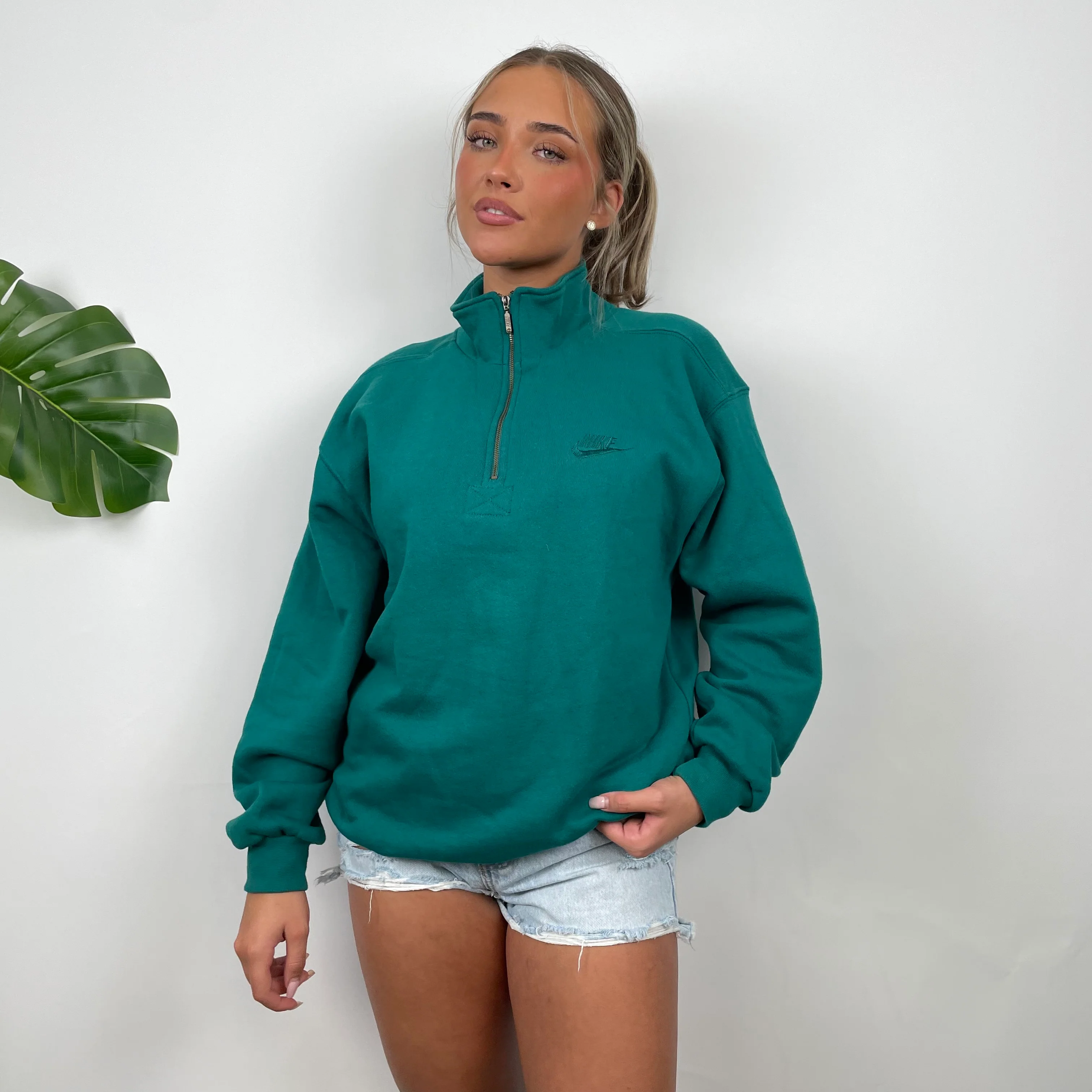 Nike Green Embroidered Spell Out Quarter Zip (M) - Image 5