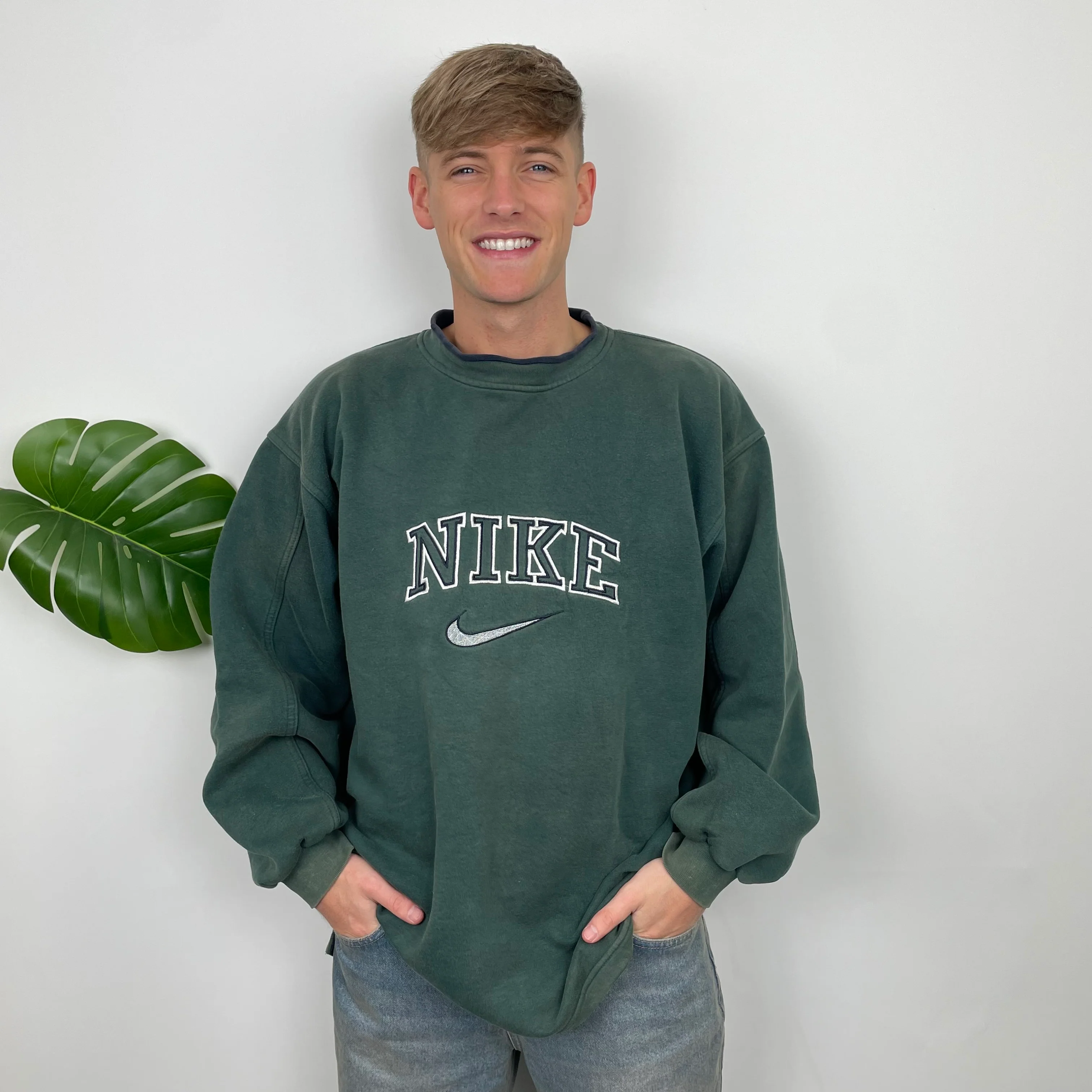 Nike Green Embroidered Spell Out Sweatshirt (XXL) - Image 4