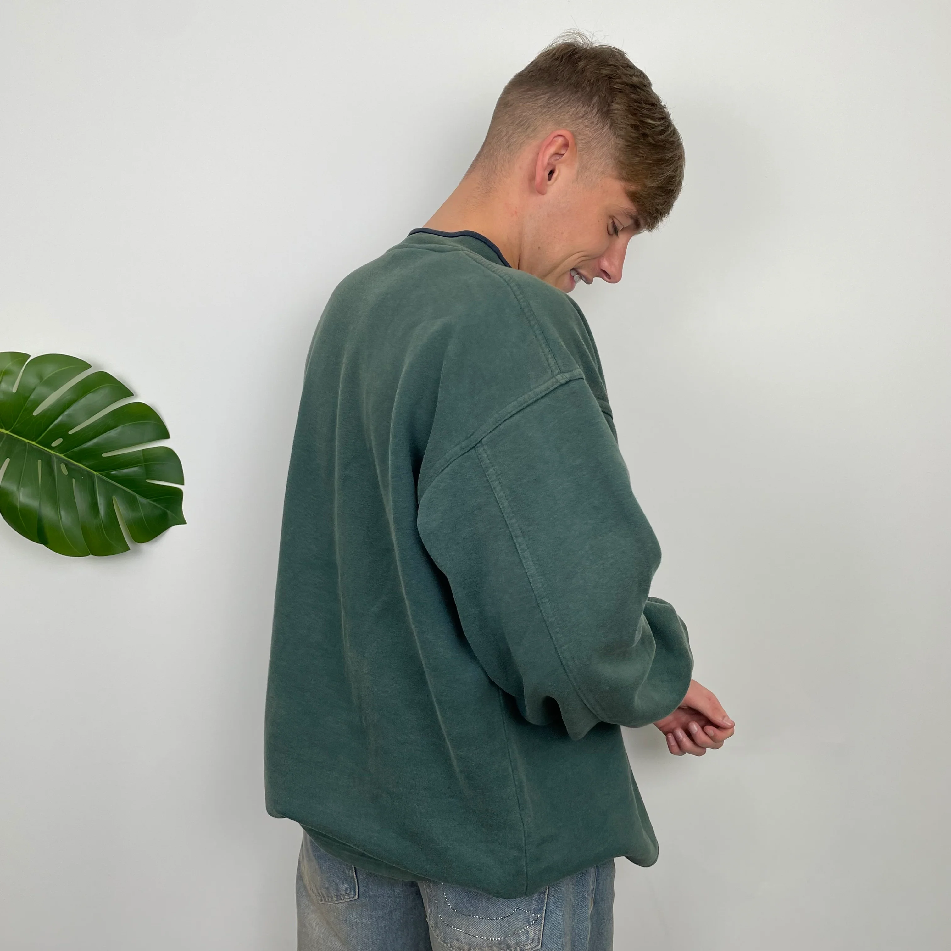 Nike Green Embroidered Spell Out Sweatshirt (XXL) - Image 7