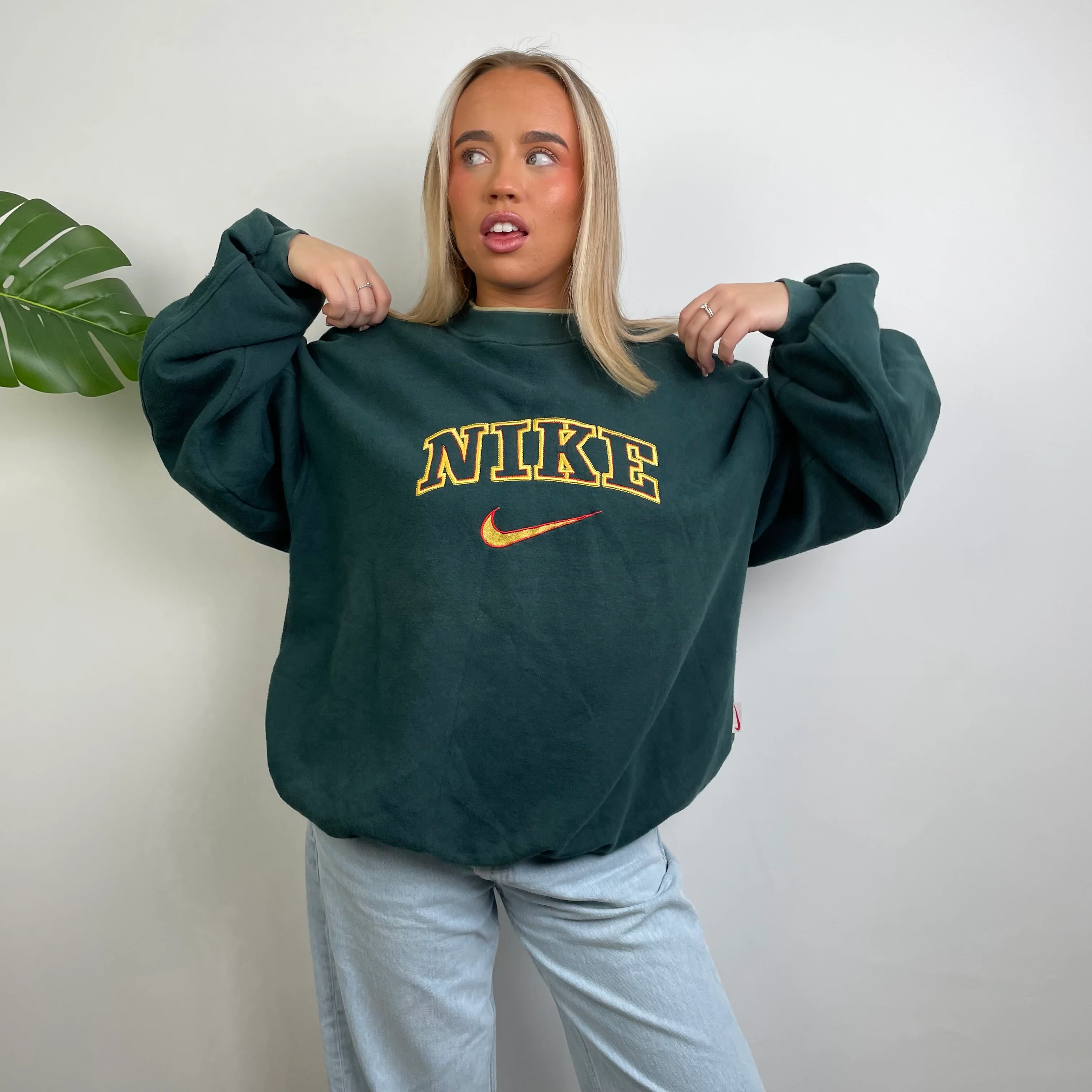 Nike Green Embroidered Spell Out Sweatshirt (L) - Image 5