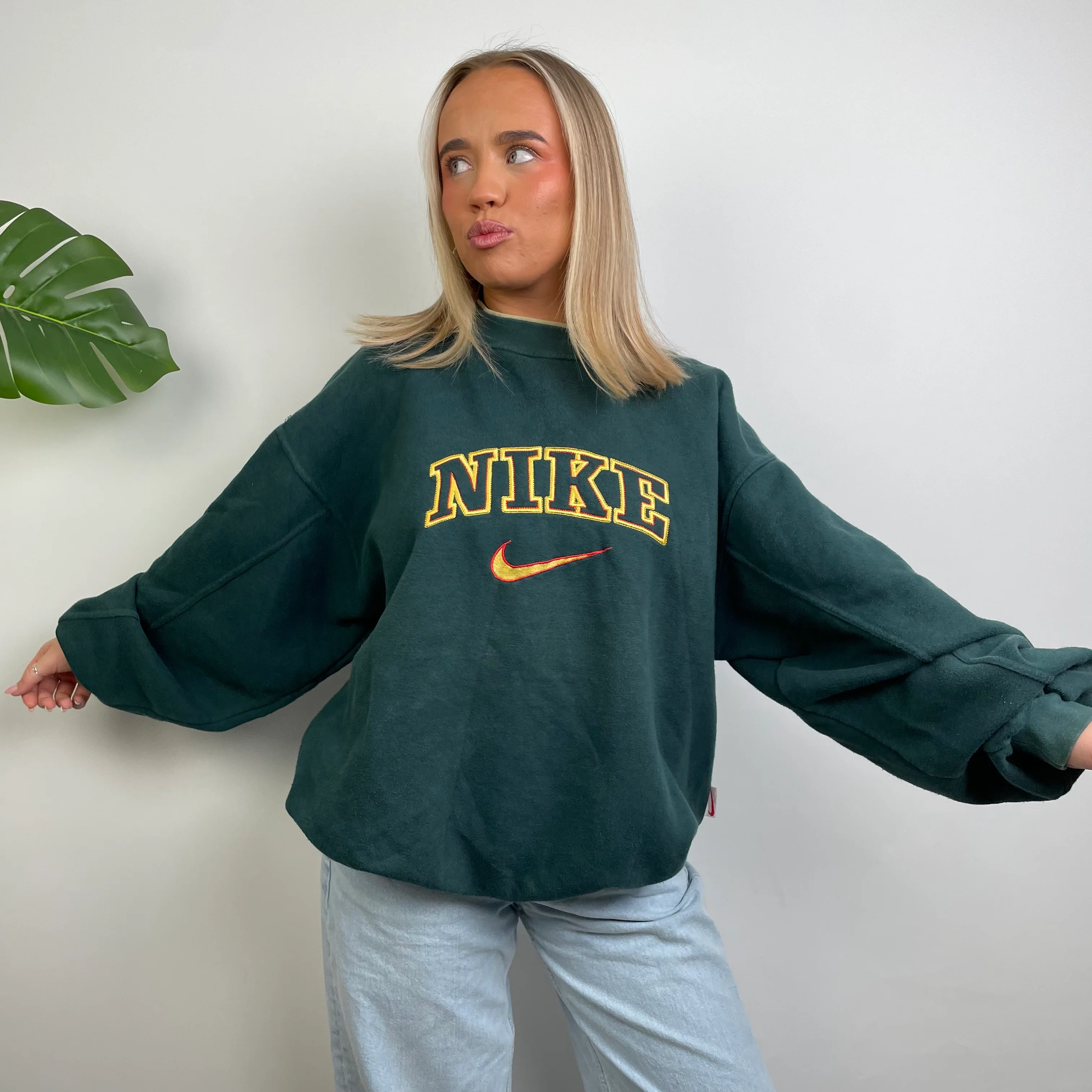 Nike Green Embroidered Spell Out Sweatshirt (L) - Image 7
