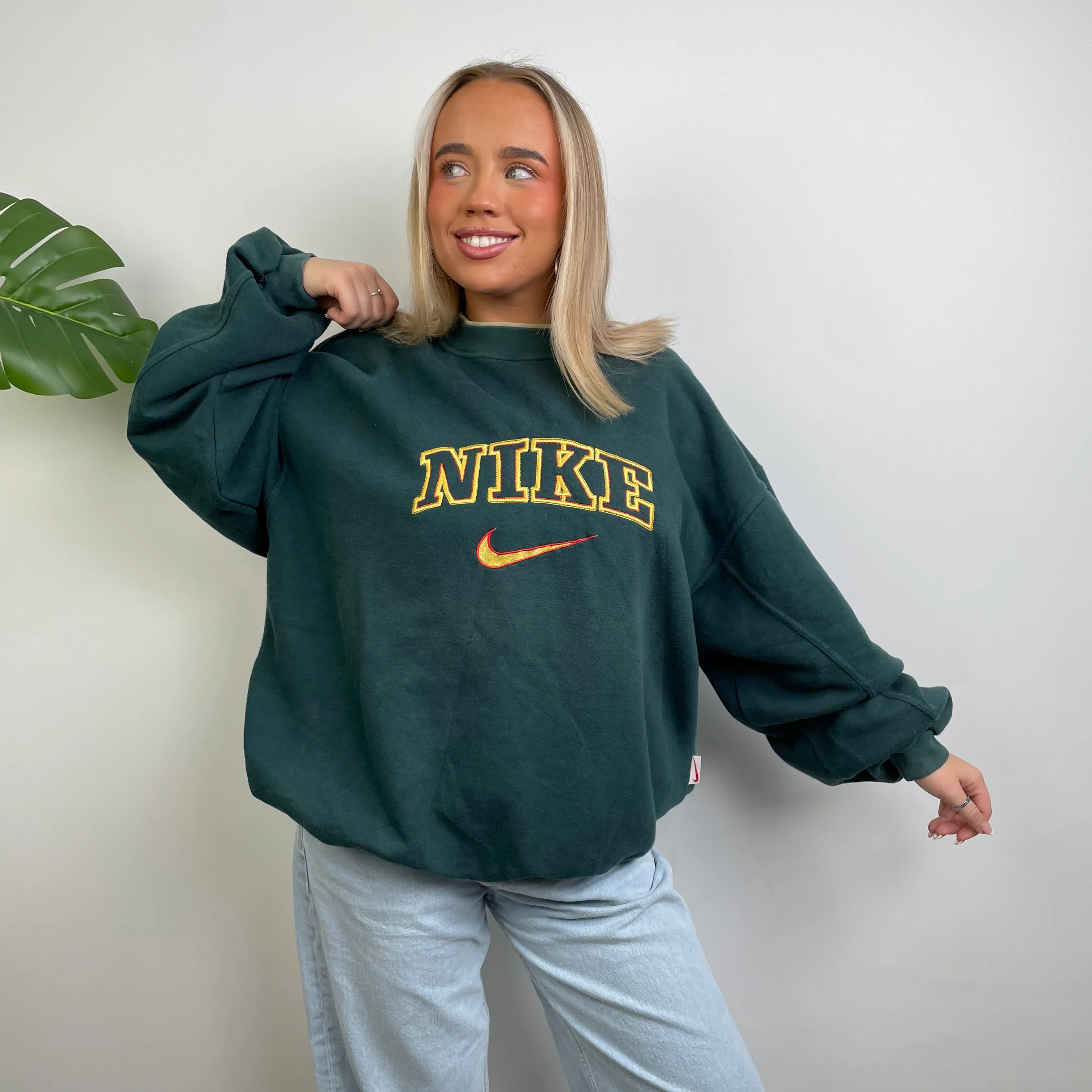 Nike Green Embroidered Spell Out Sweatshirt (L) - Image 8