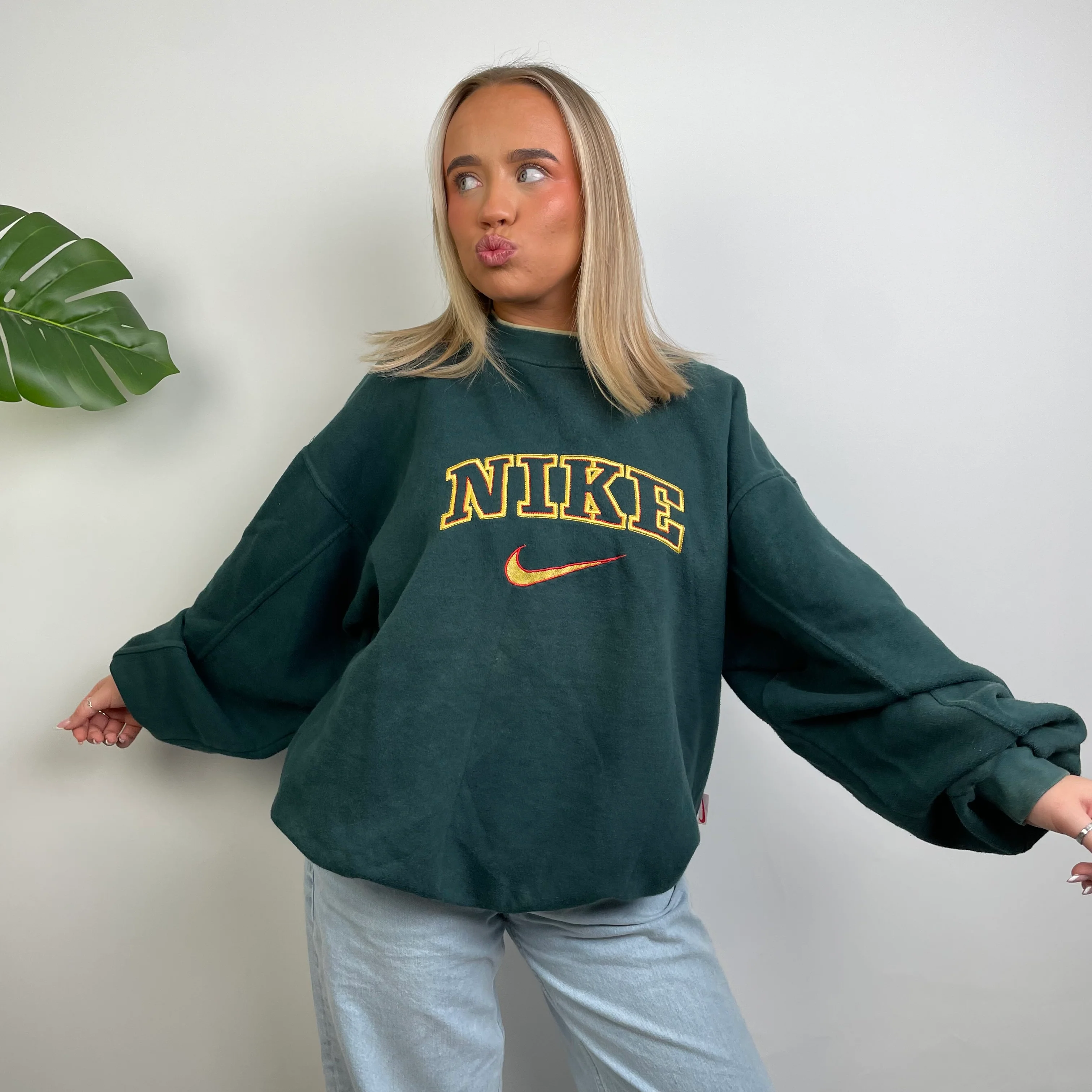 Nike Green Embroidered Spell Out Sweatshirt (L) - Image 9