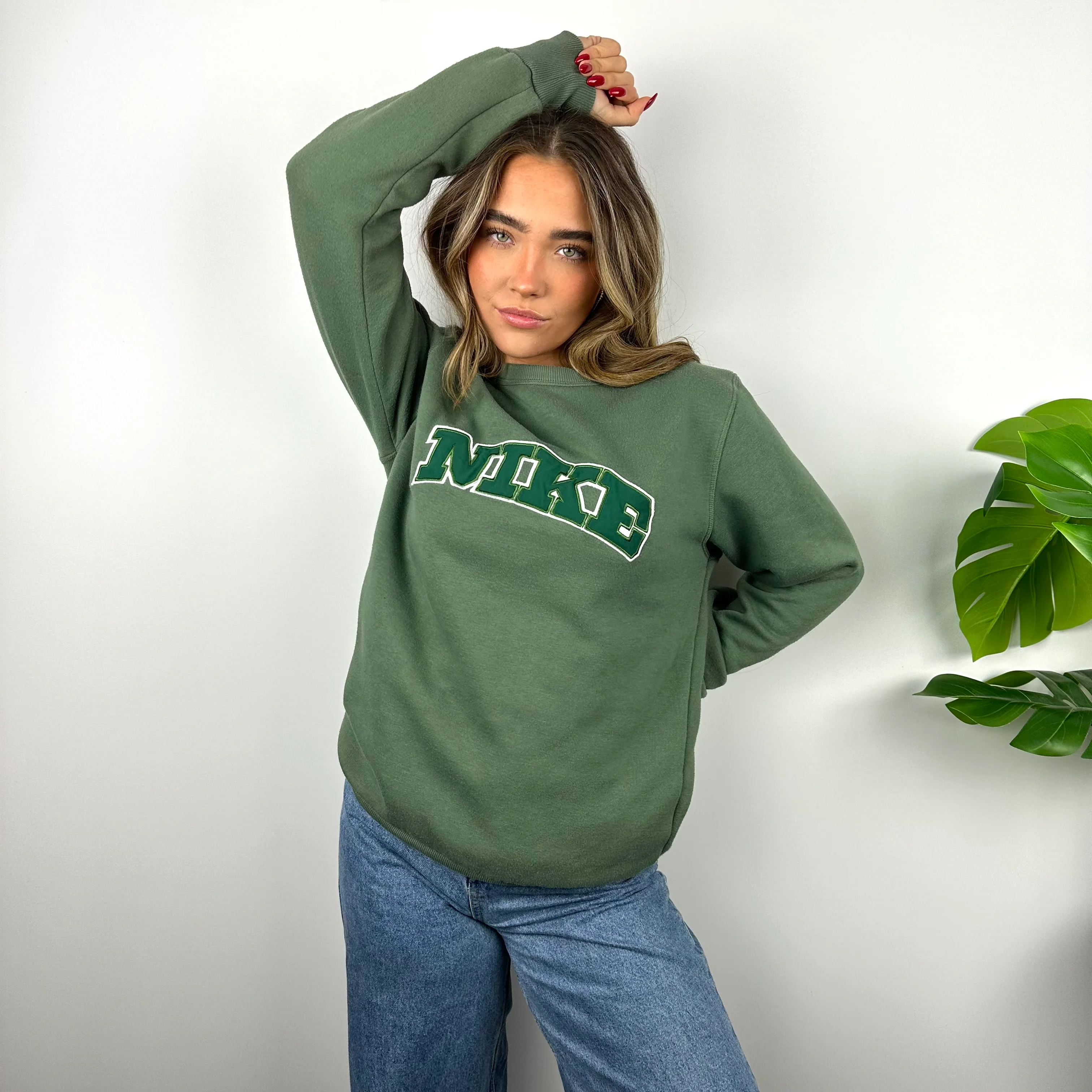 Nike Green Embroidered Spell Out Sweatshirt (M) - Image 2