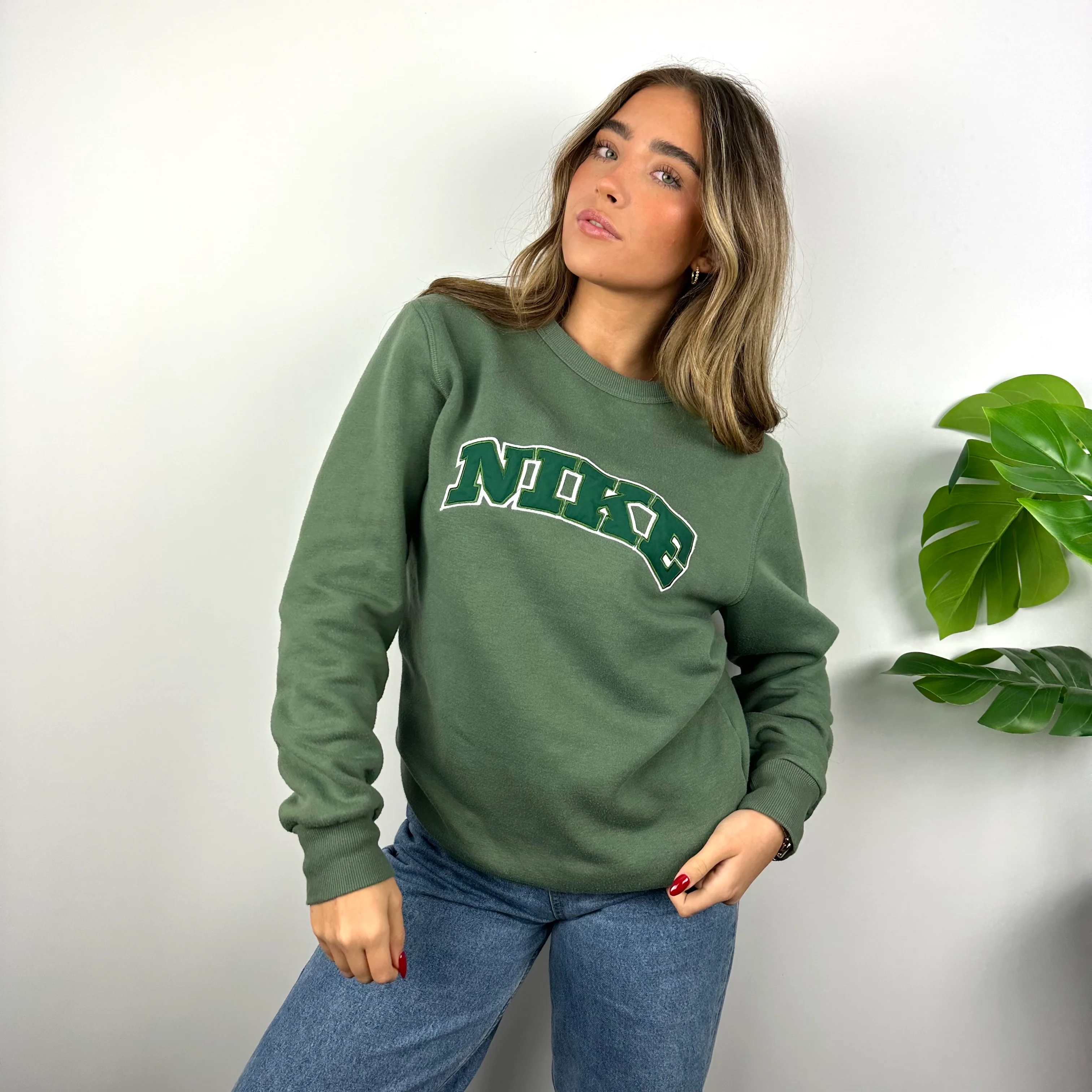 Nike Green Embroidered Spell Out Sweatshirt (M) - Image 3
