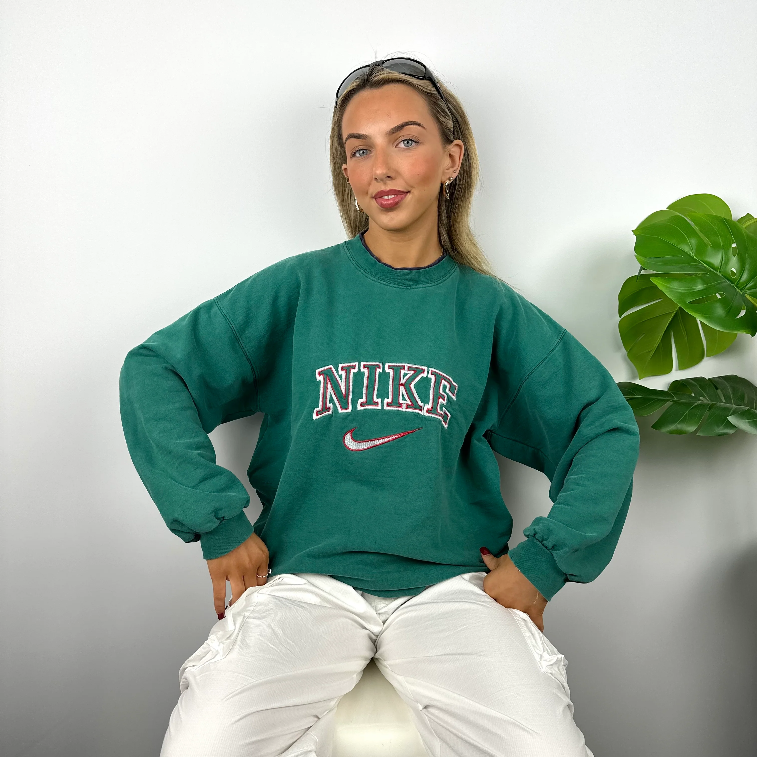 Nike Green Embroidered Spell Out Sweatshirt (L) - Image 5