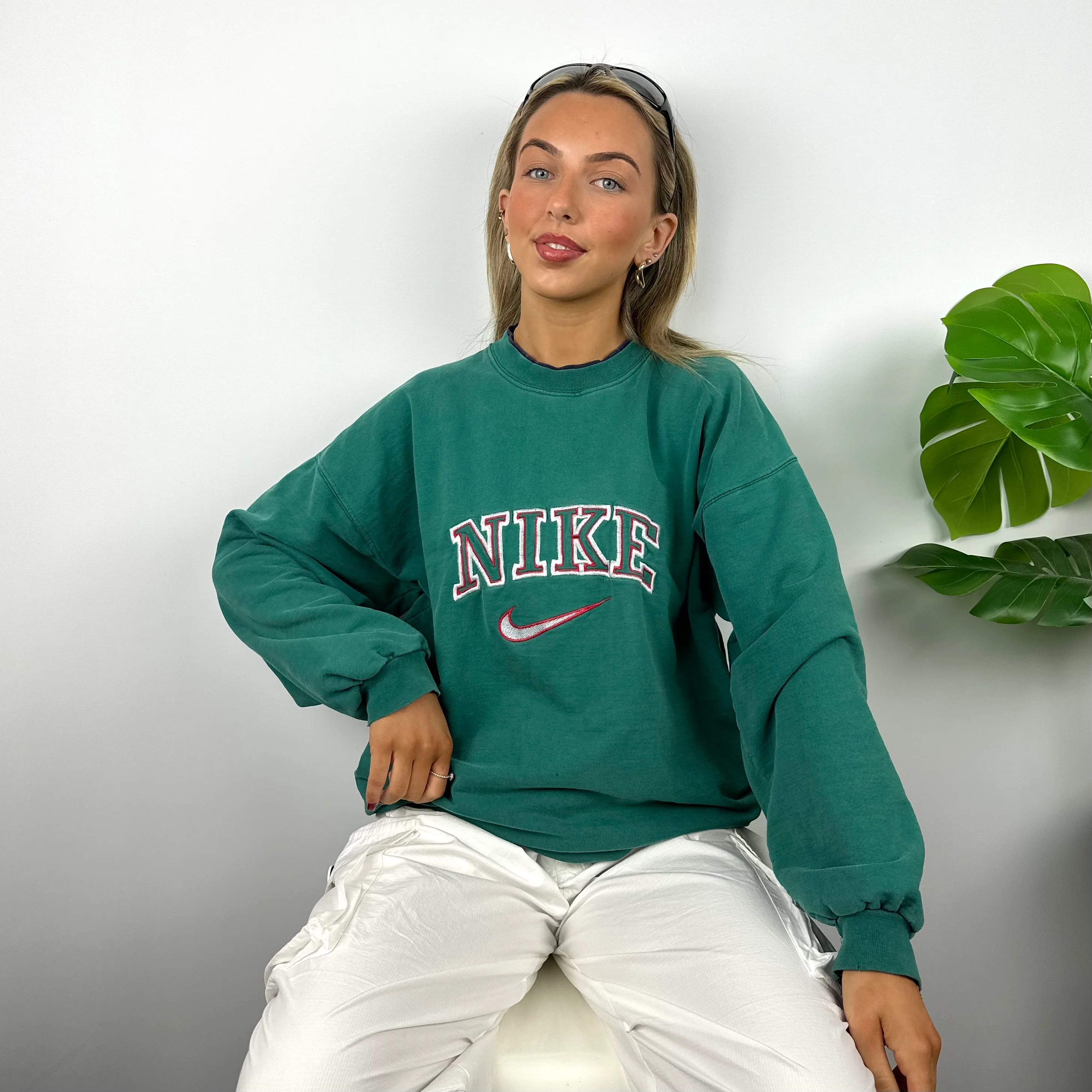 Nike Green Embroidered Spell Out Sweatshirt (L) - Image 7