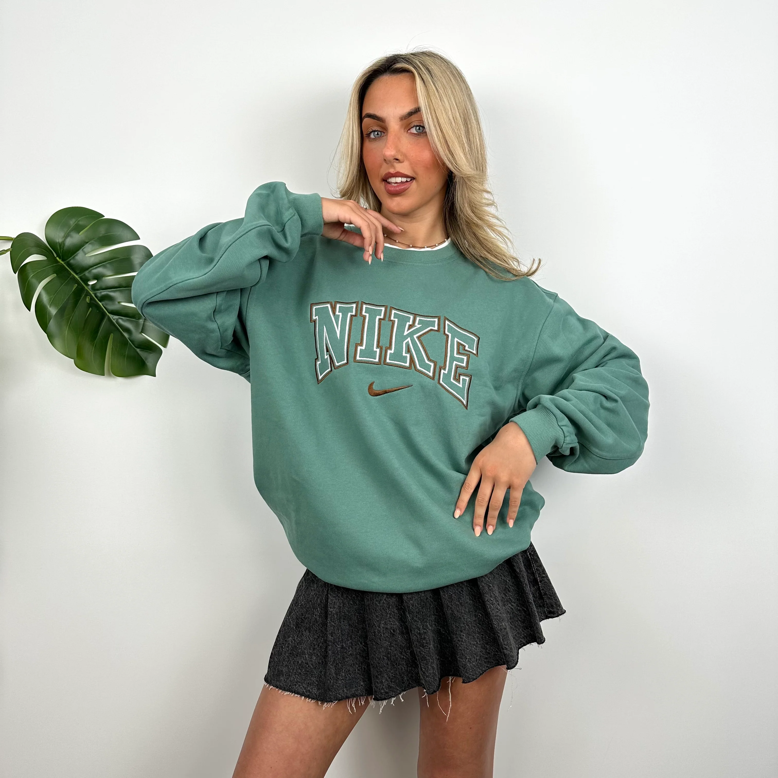 Nike Green Embroidered Spell Out Sweatshirt (L) - Image 6