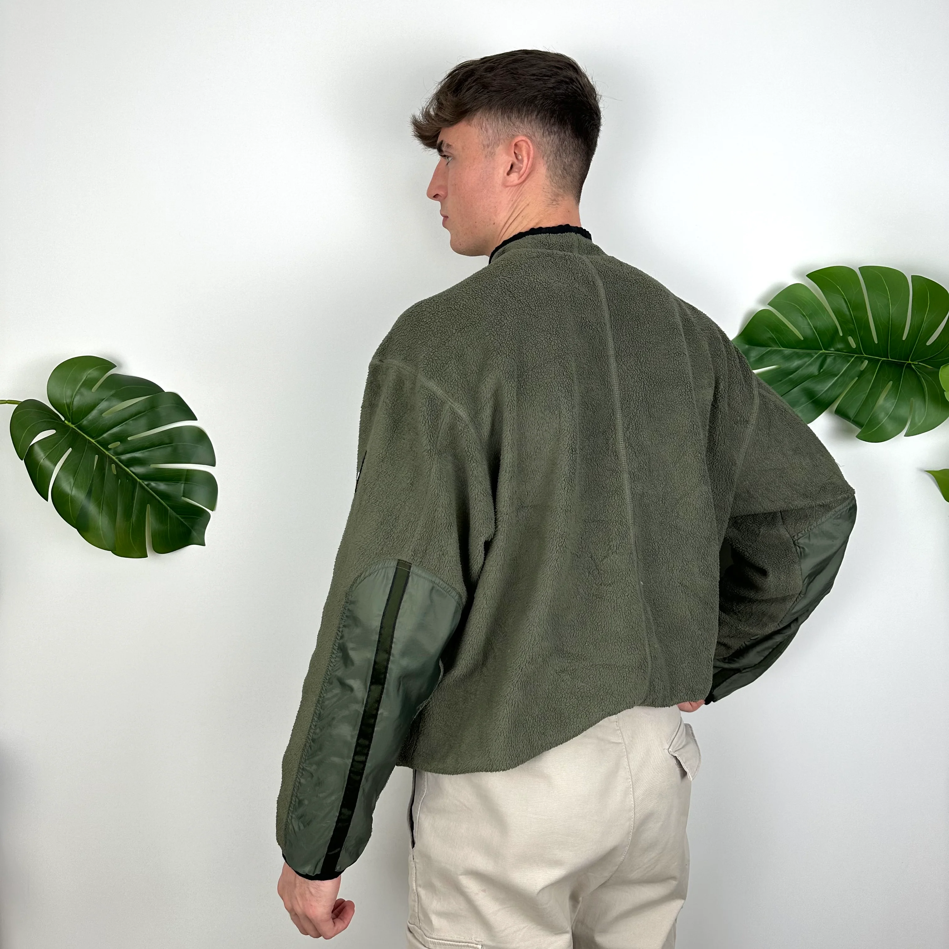 Nike Green Embroidered Spell Out Teddy Bear Fleece Quarter Zip Sweatshirt (L) - Image 6