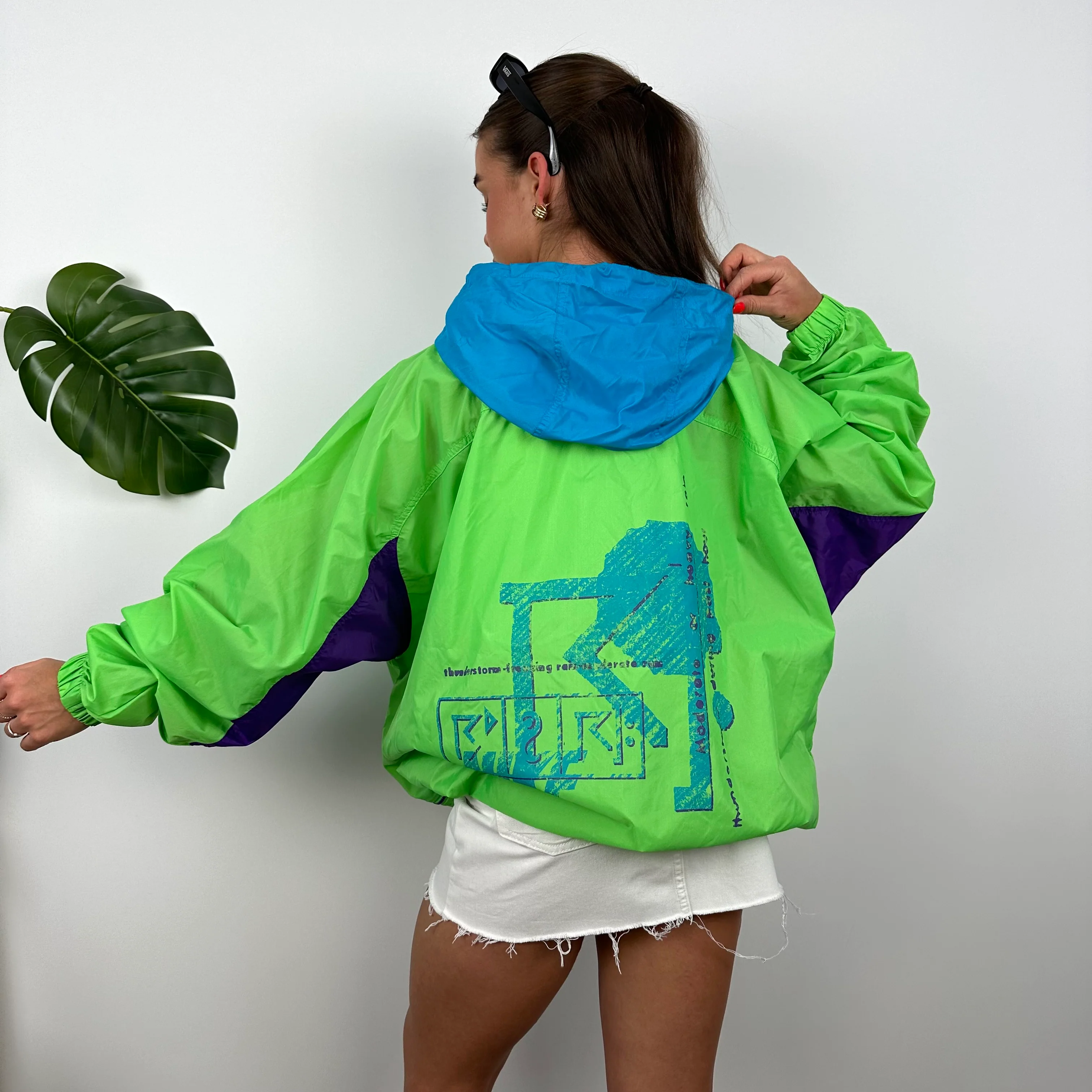 Nike Green Embroidered Spell Out Windbreaker Jacket (L) - Image 3