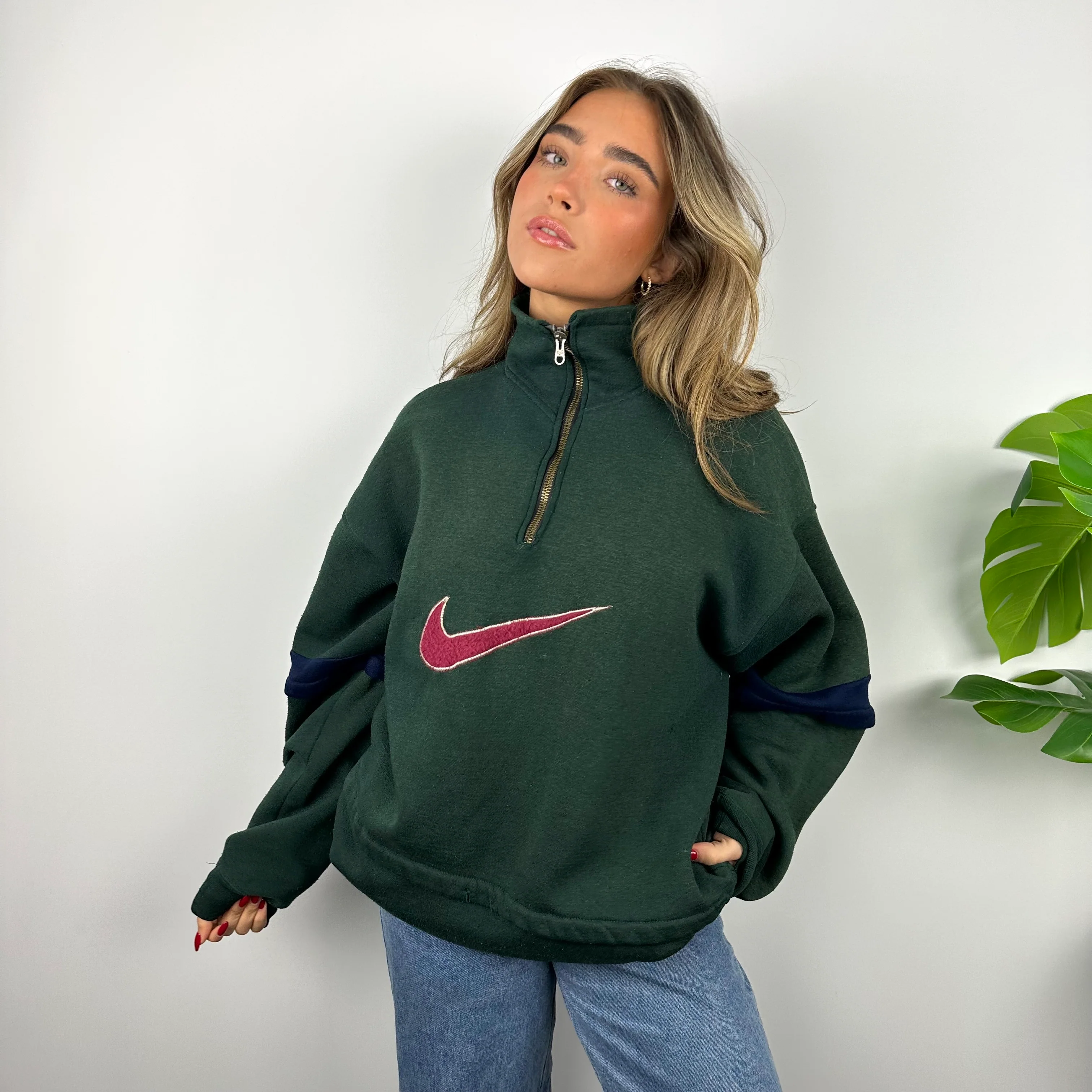 Nike Green Embroidered Swoosh Quarter Zip (L) - Image 2
