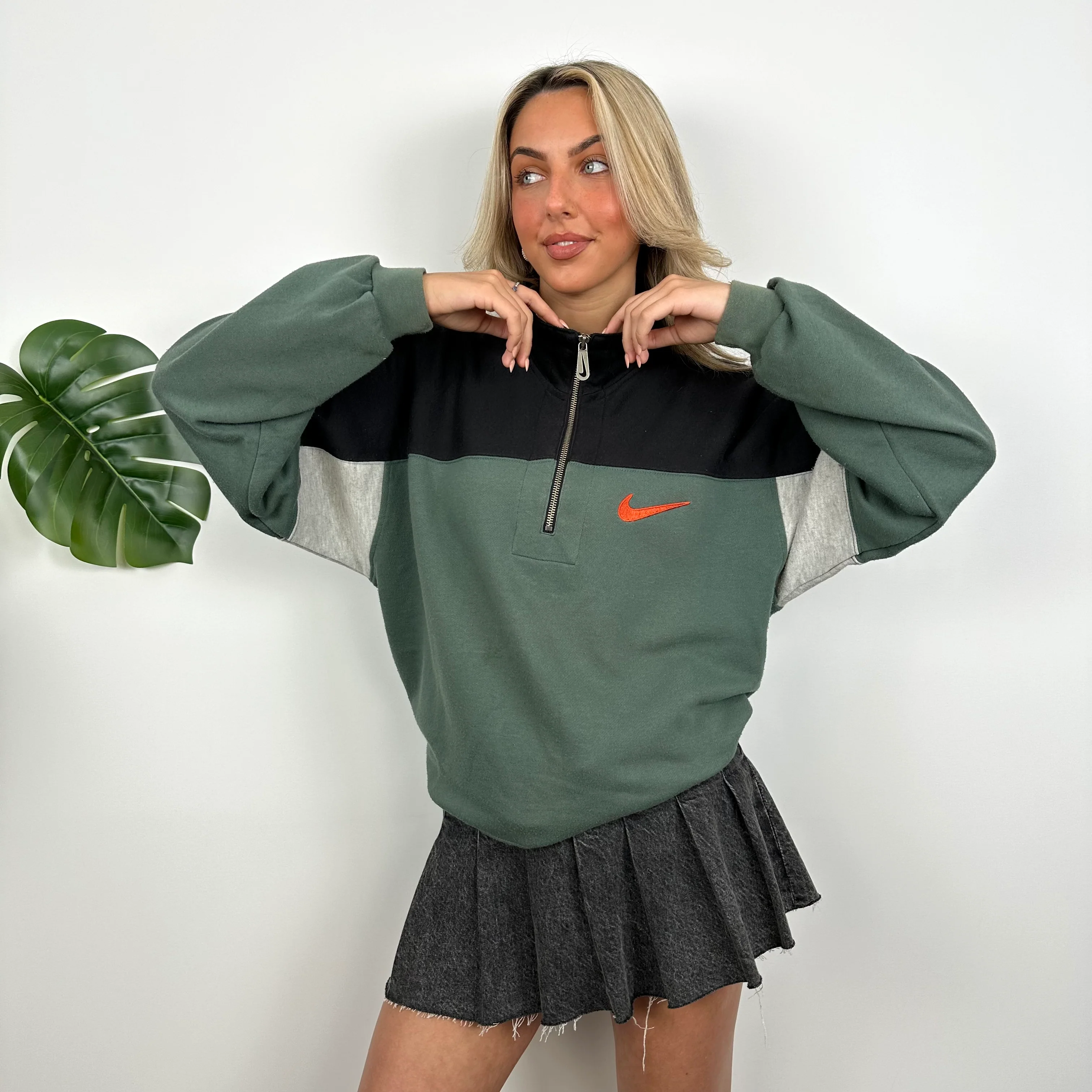 Nike Green Embroidered Swoosh Quarter Zip (M) - Image 5