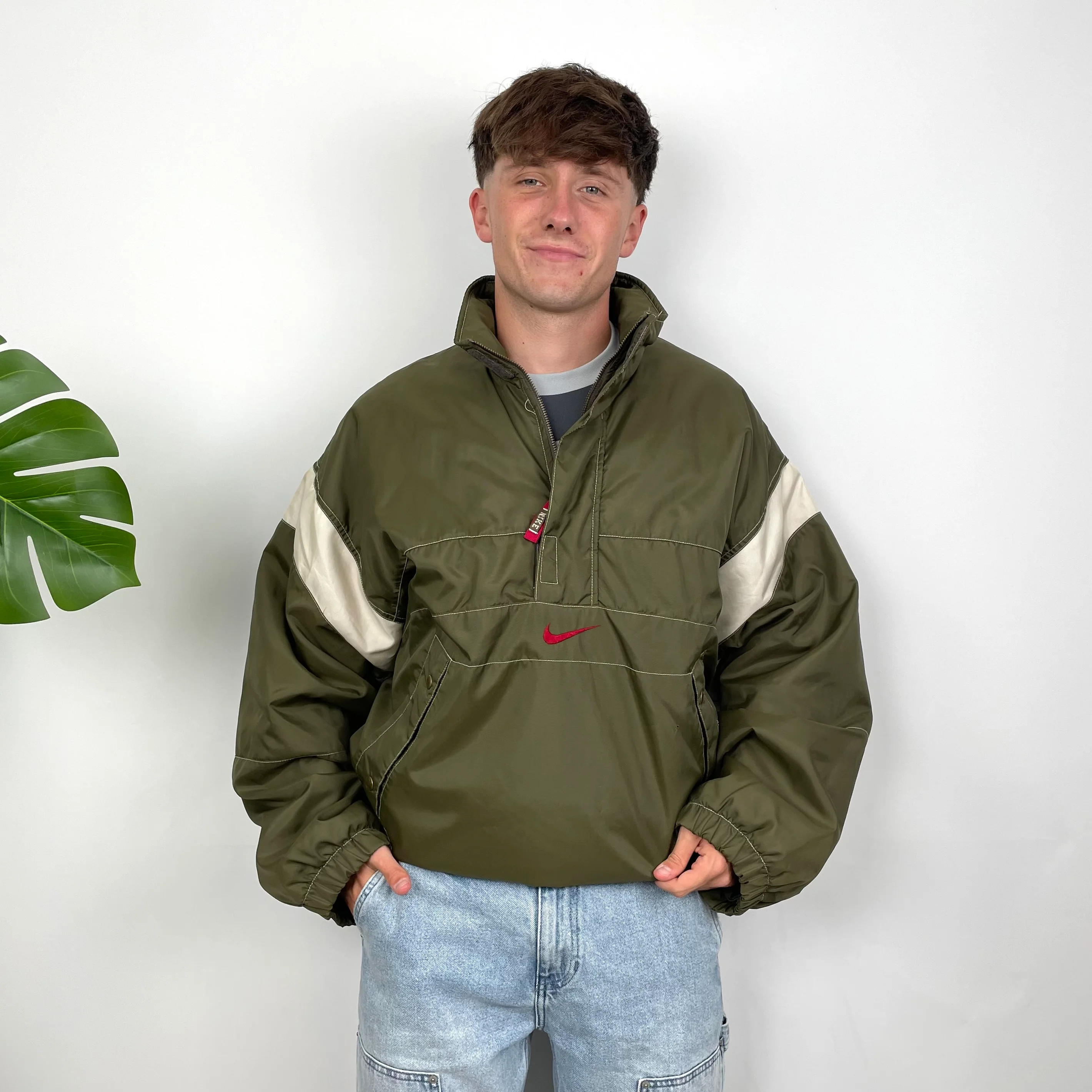Nike Green Embroidered Swoosh Quarter Zip Pullover Windbreaker Jacket (XXL) - Image 2