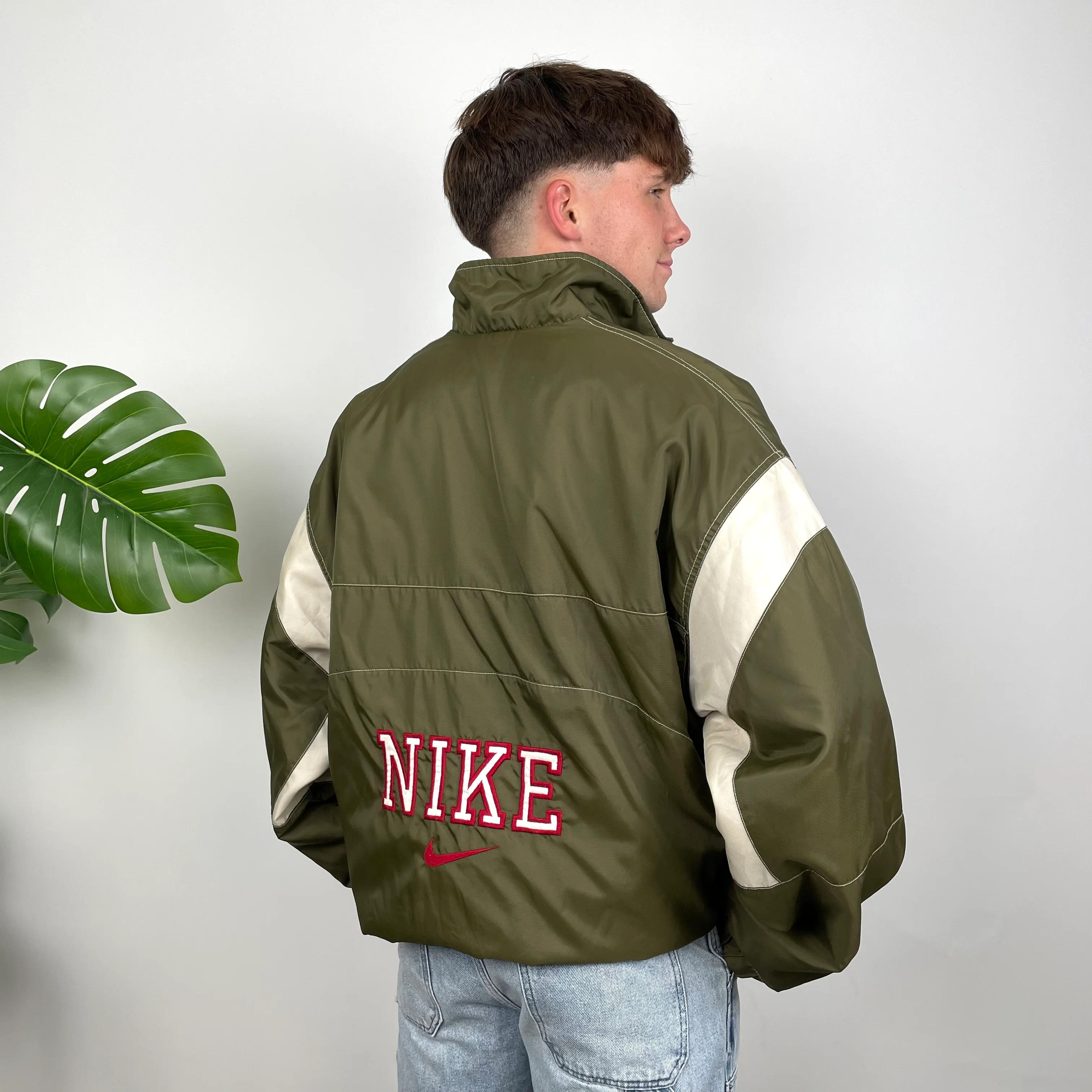 Nike Green Embroidered Swoosh Quarter Zip Pullover Windbreaker Jacket (XXL) - Image 3