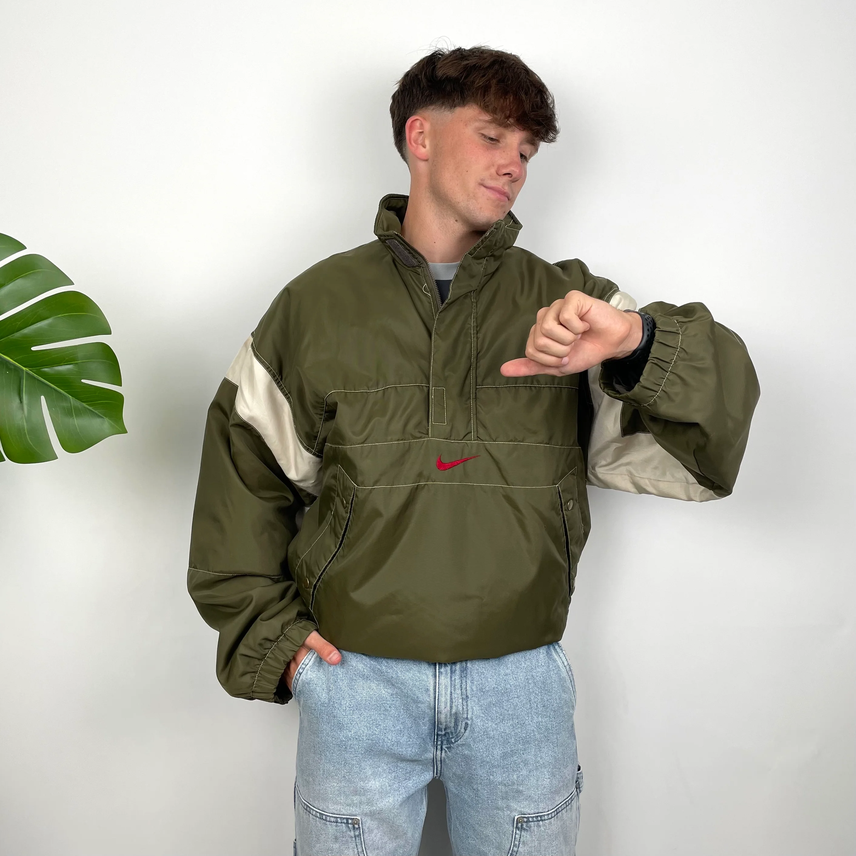 Nike Green Embroidered Swoosh Quarter Zip Pullover Windbreaker Jacket (XXL) - Image 4
