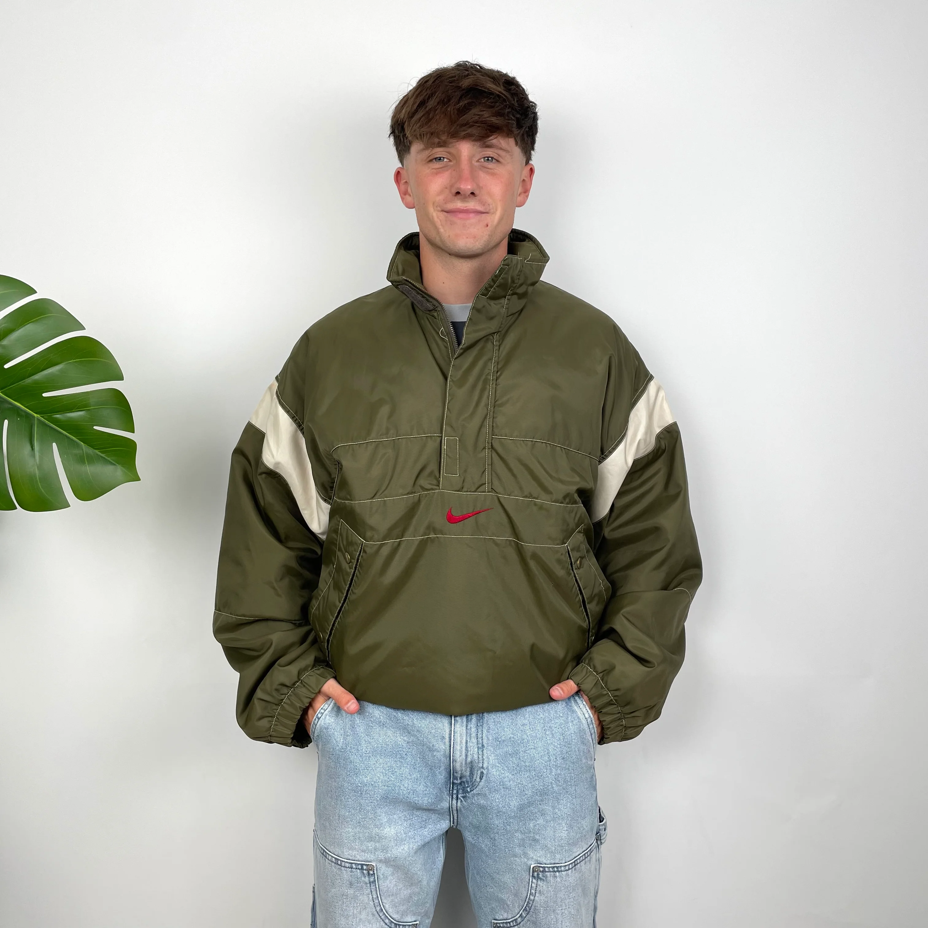 Nike Green Embroidered Swoosh Quarter Zip Pullover Windbreaker Jacket (XXL) - Image 5