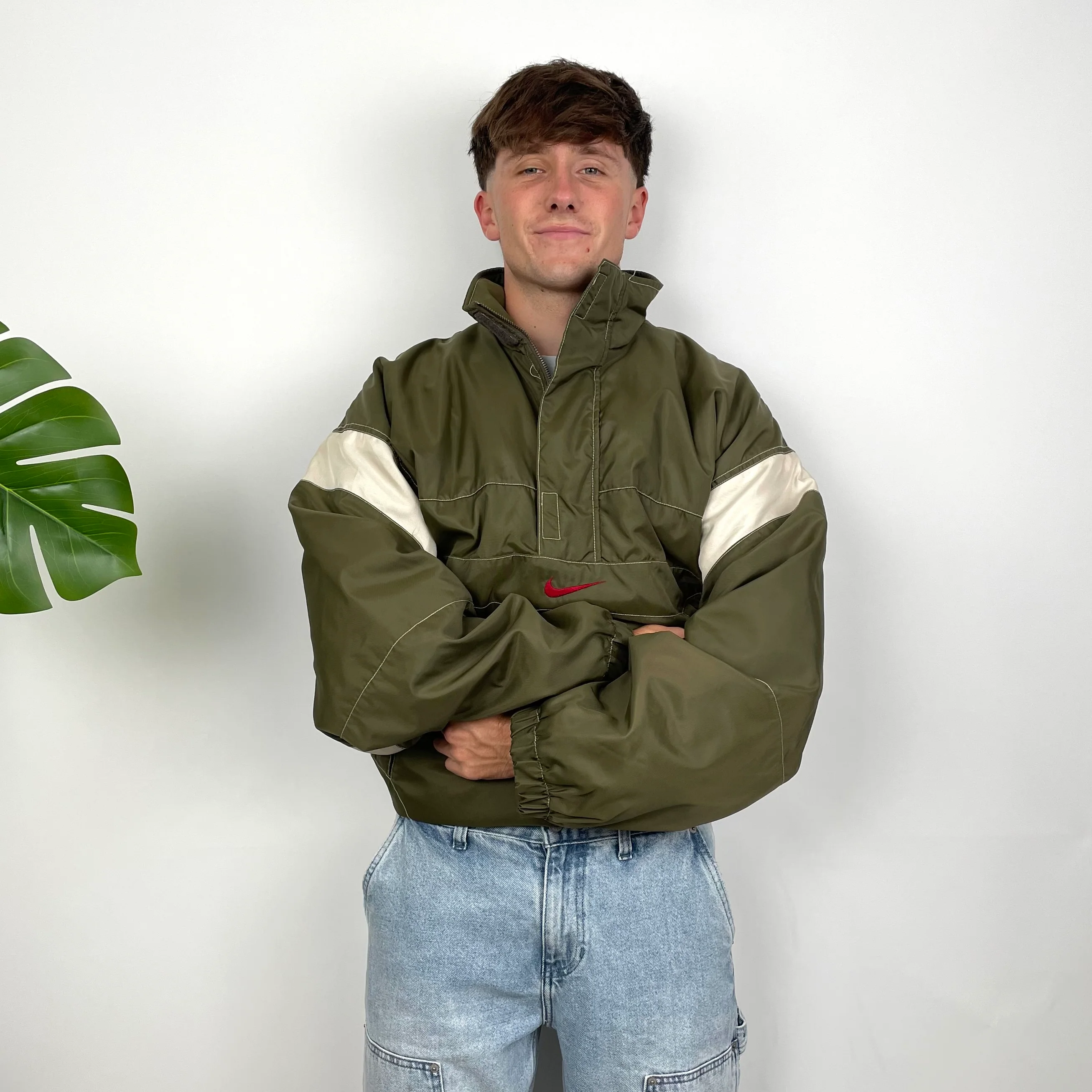 Nike Green Embroidered Swoosh Quarter Zip Pullover Windbreaker Jacket (XXL) - Image 6