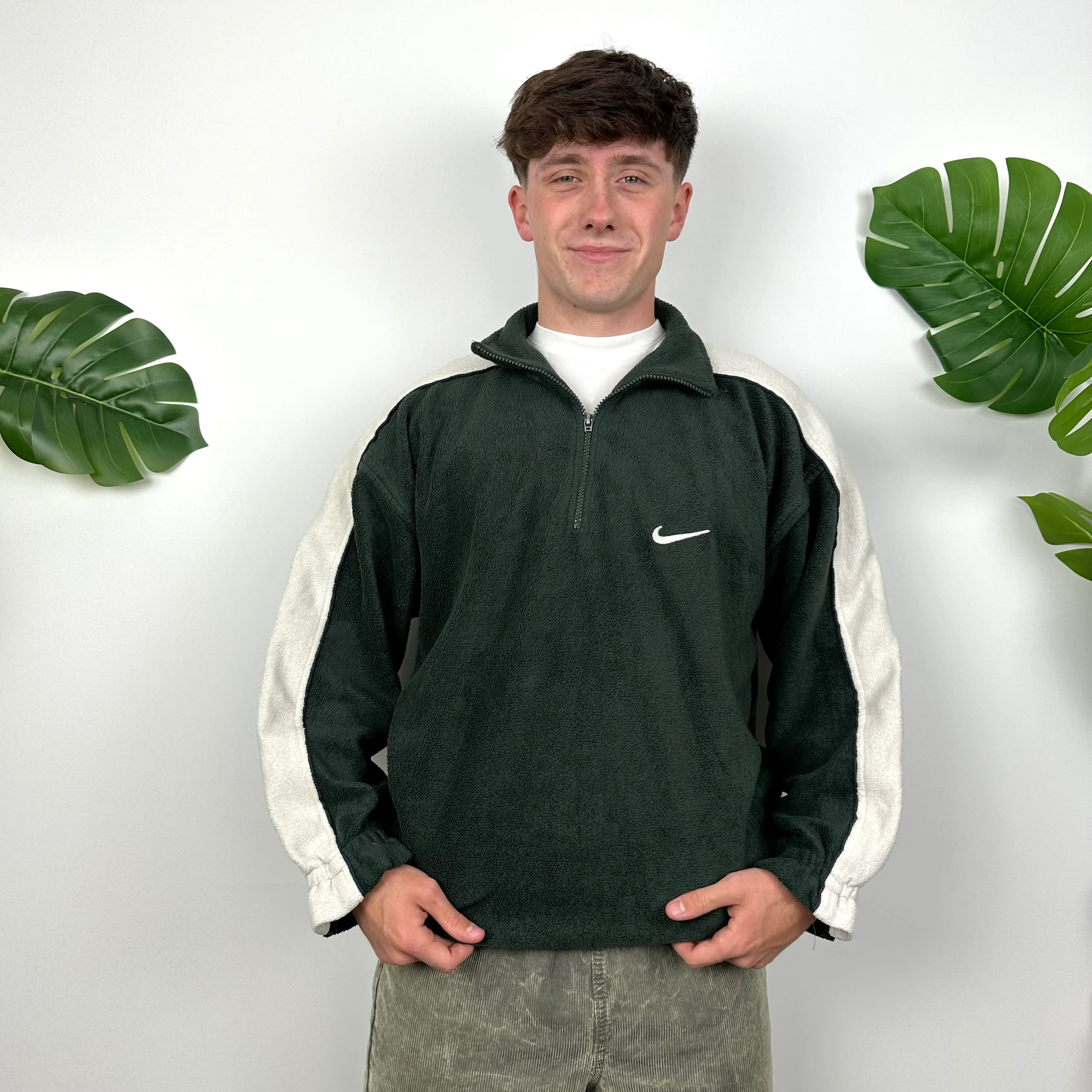 Nike Green Embroidered Swoosh Teddy Bear Fleece Quarter Zip Sweatshirt (L) - Image 2