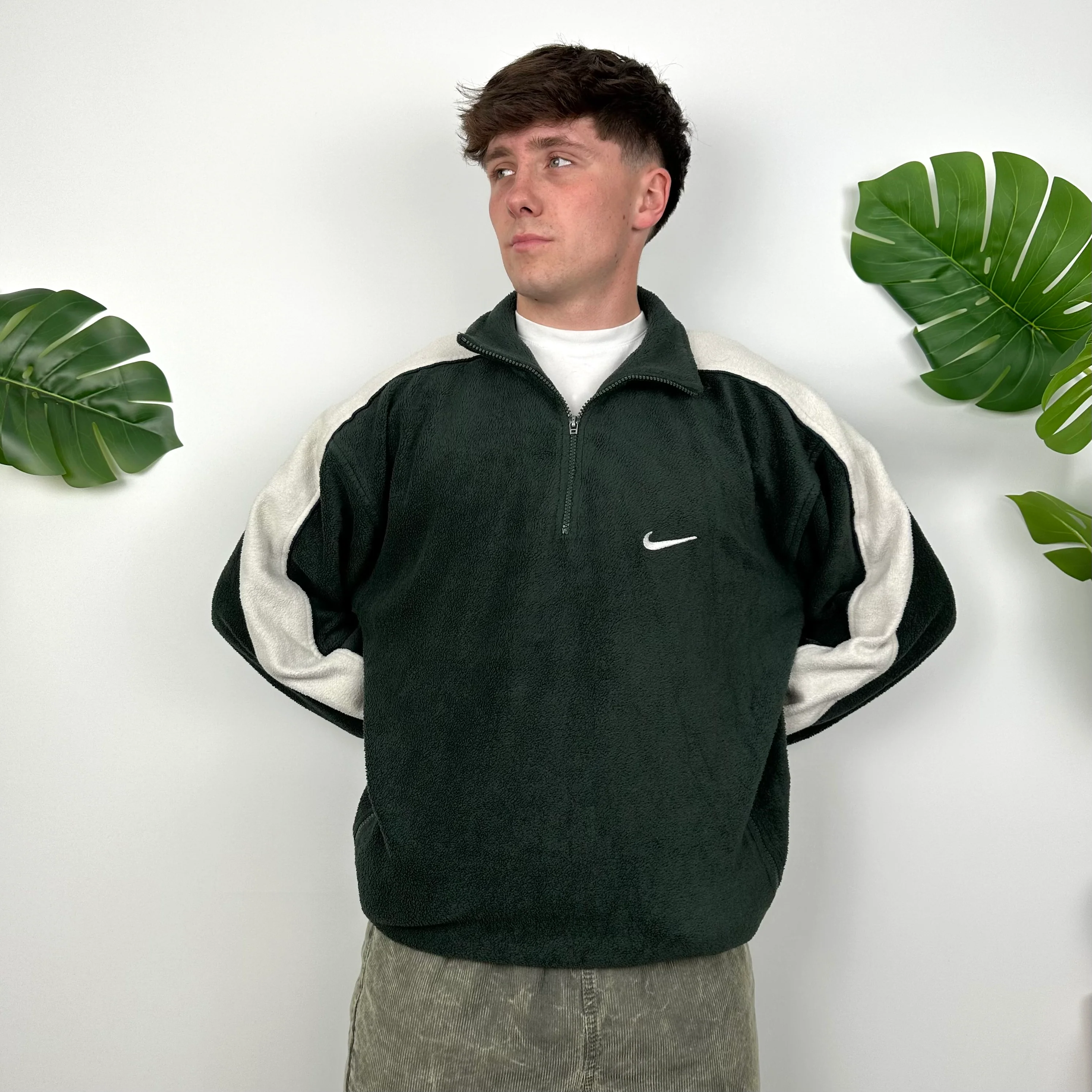 Nike Green Embroidered Swoosh Teddy Bear Fleece Quarter Zip Sweatshirt (L) - Image 3