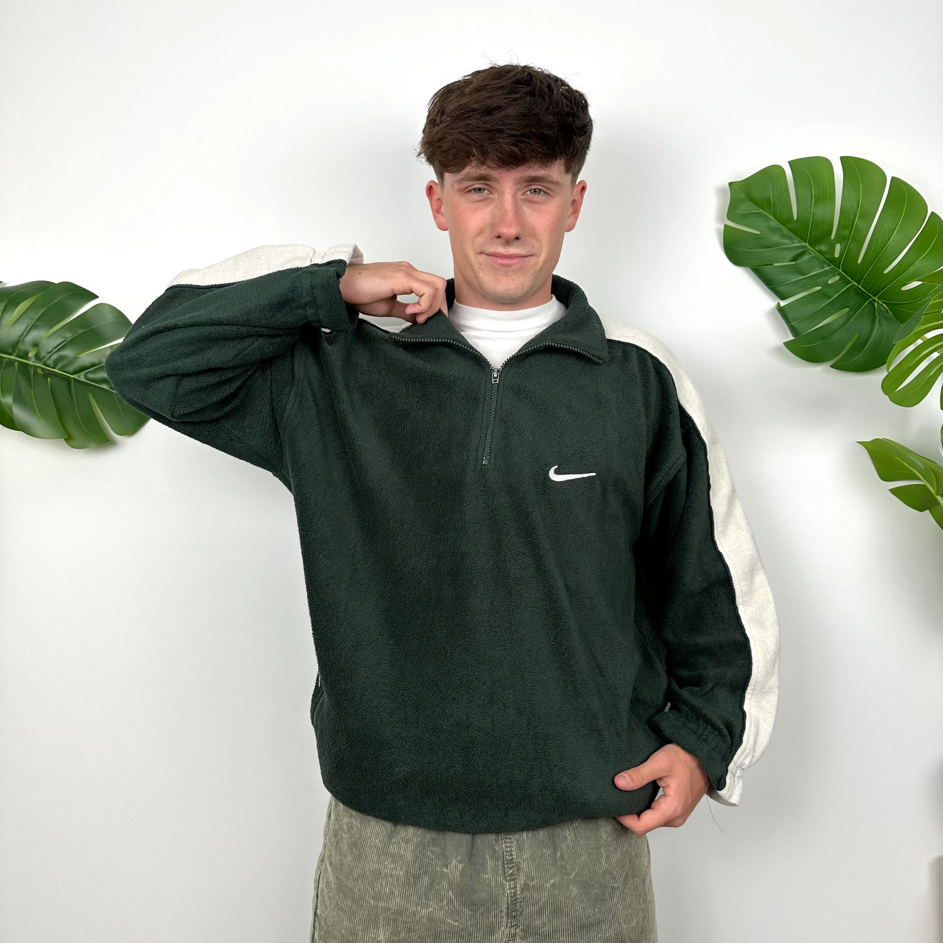 Nike Green Embroidered Swoosh Teddy Bear Fleece Quarter Zip Sweatshirt (L) - Image 4