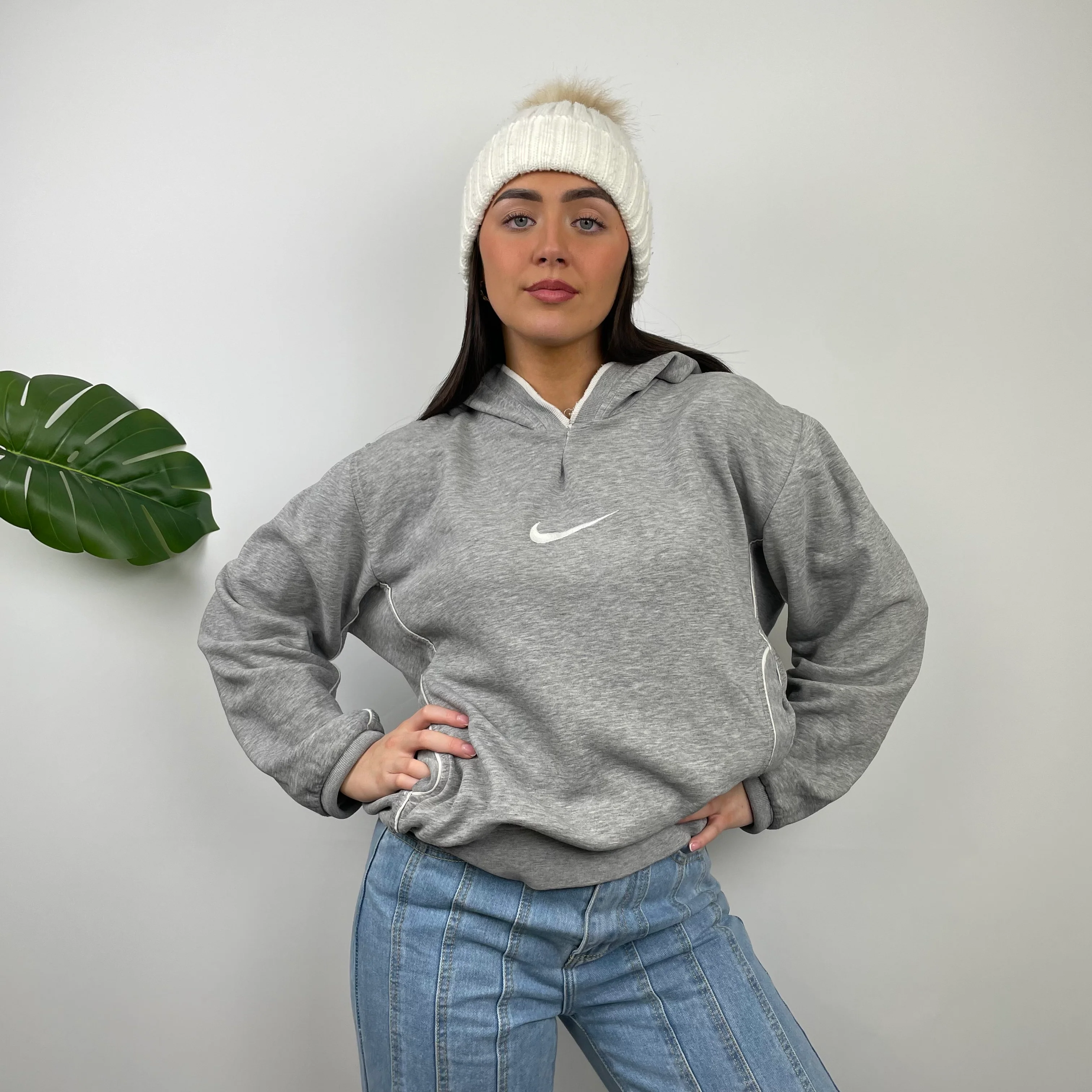 Nike Grey Embroidered Centre Swoosh Hoodie (S)