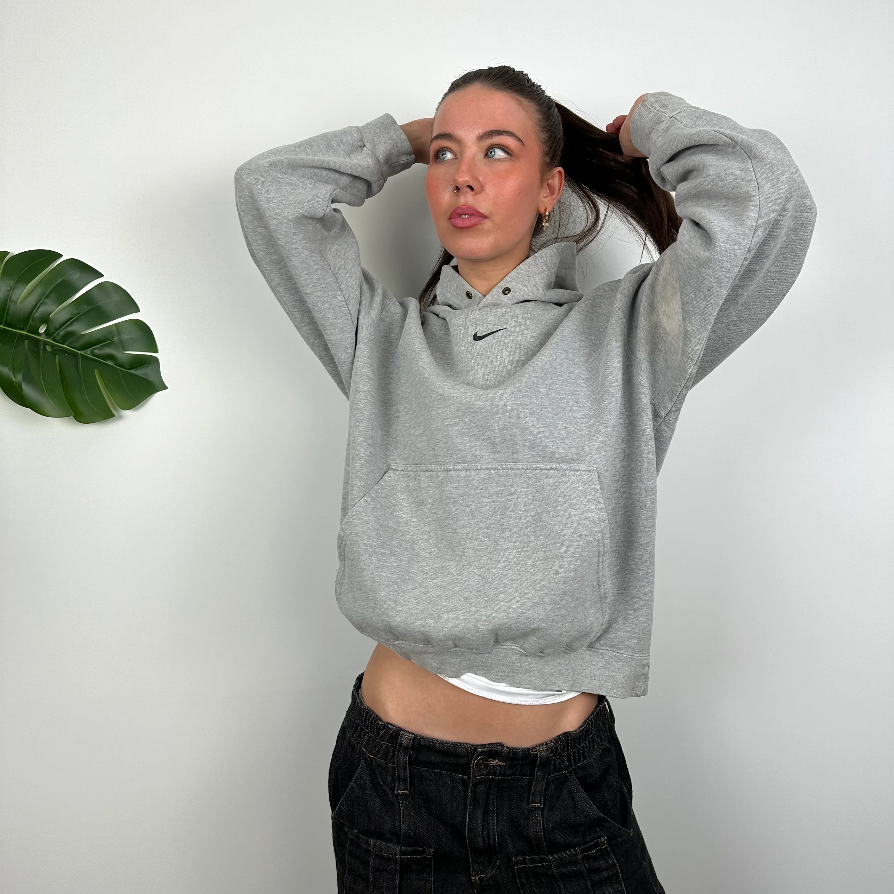 Nike Grey Embroidered Centre Swoosh Hoodie (M) - Image 3