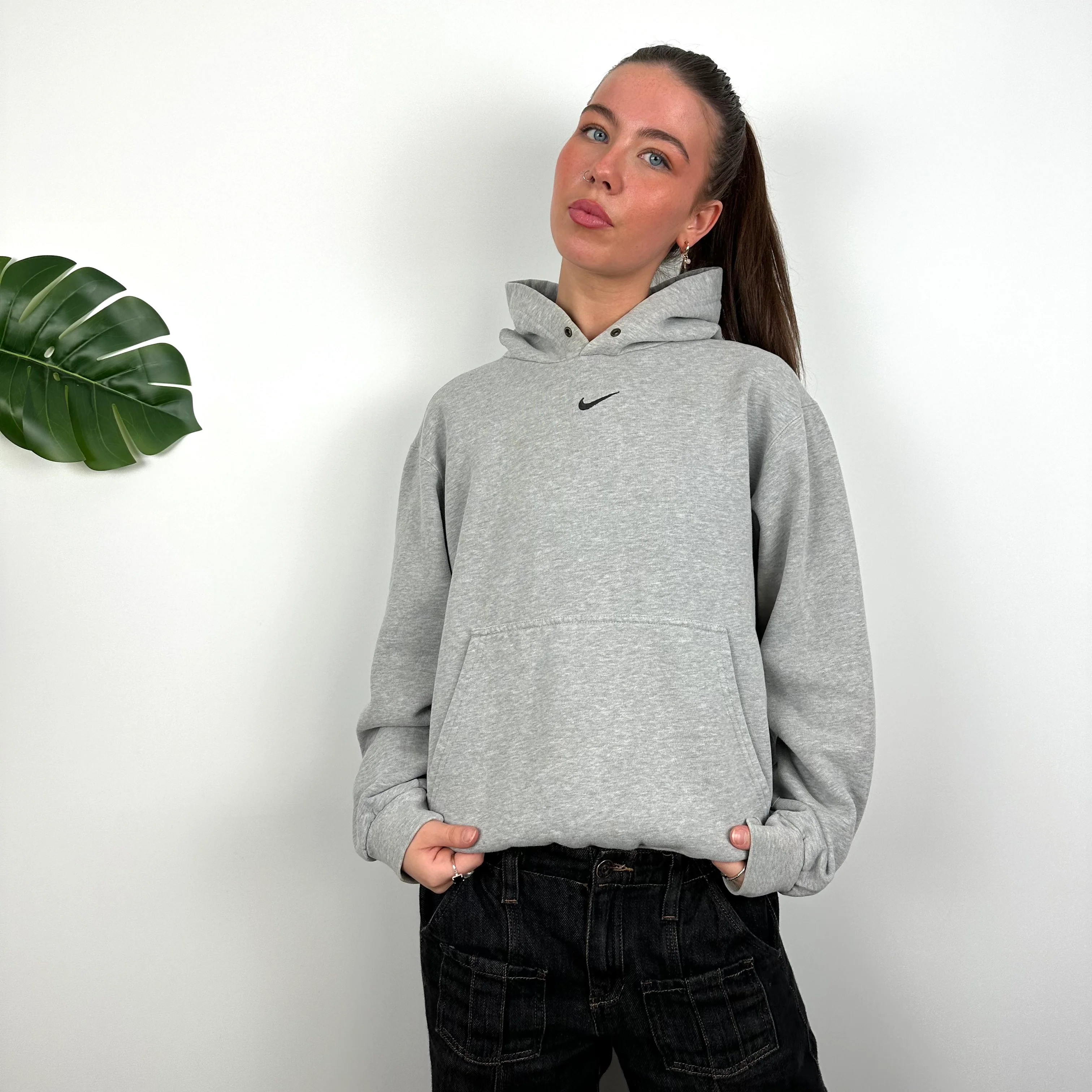 Nike Grey Embroidered Centre Swoosh Hoodie (M) - Image 4