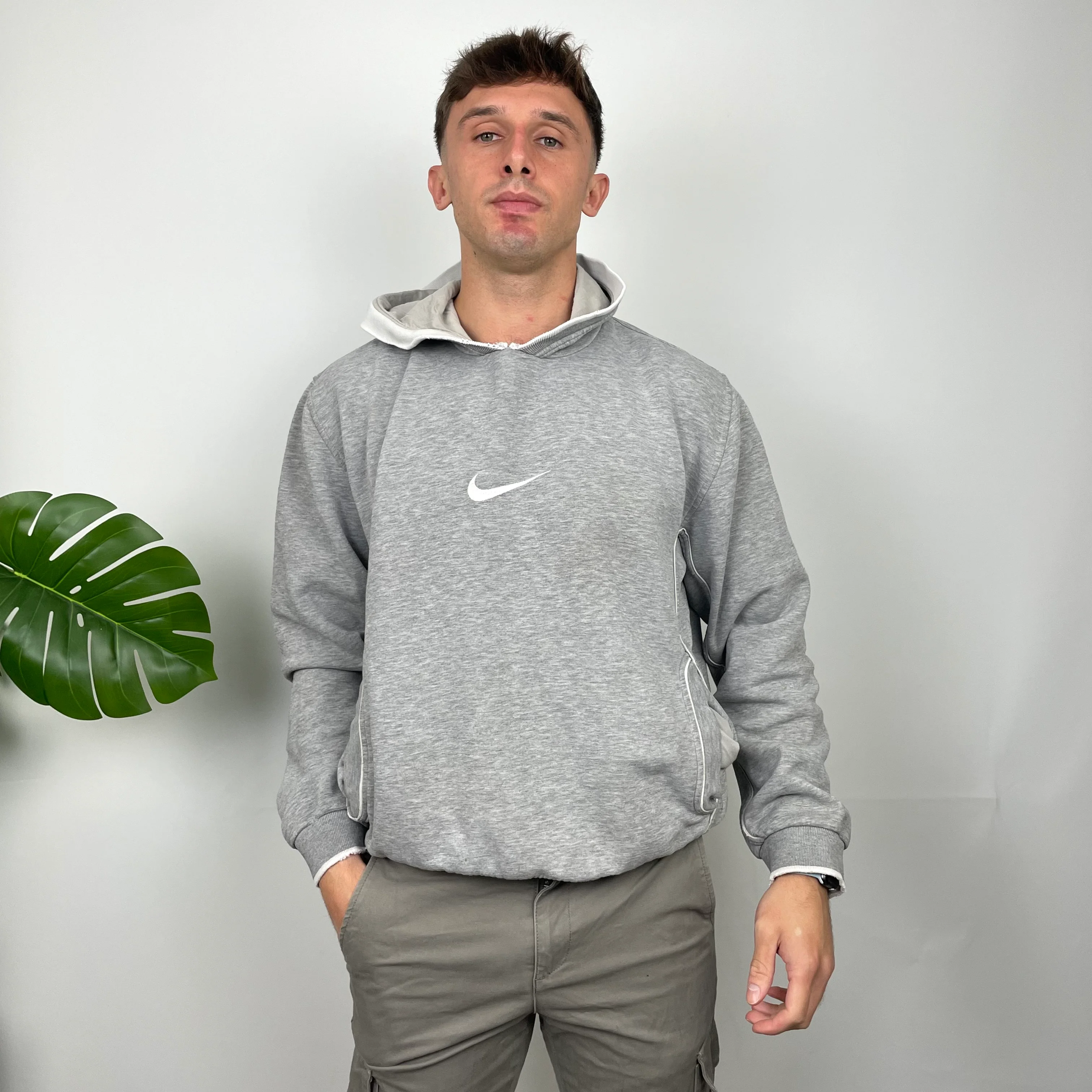 Nike Grey Embroidered Centre Swoosh Hoodie (L) - Image 2