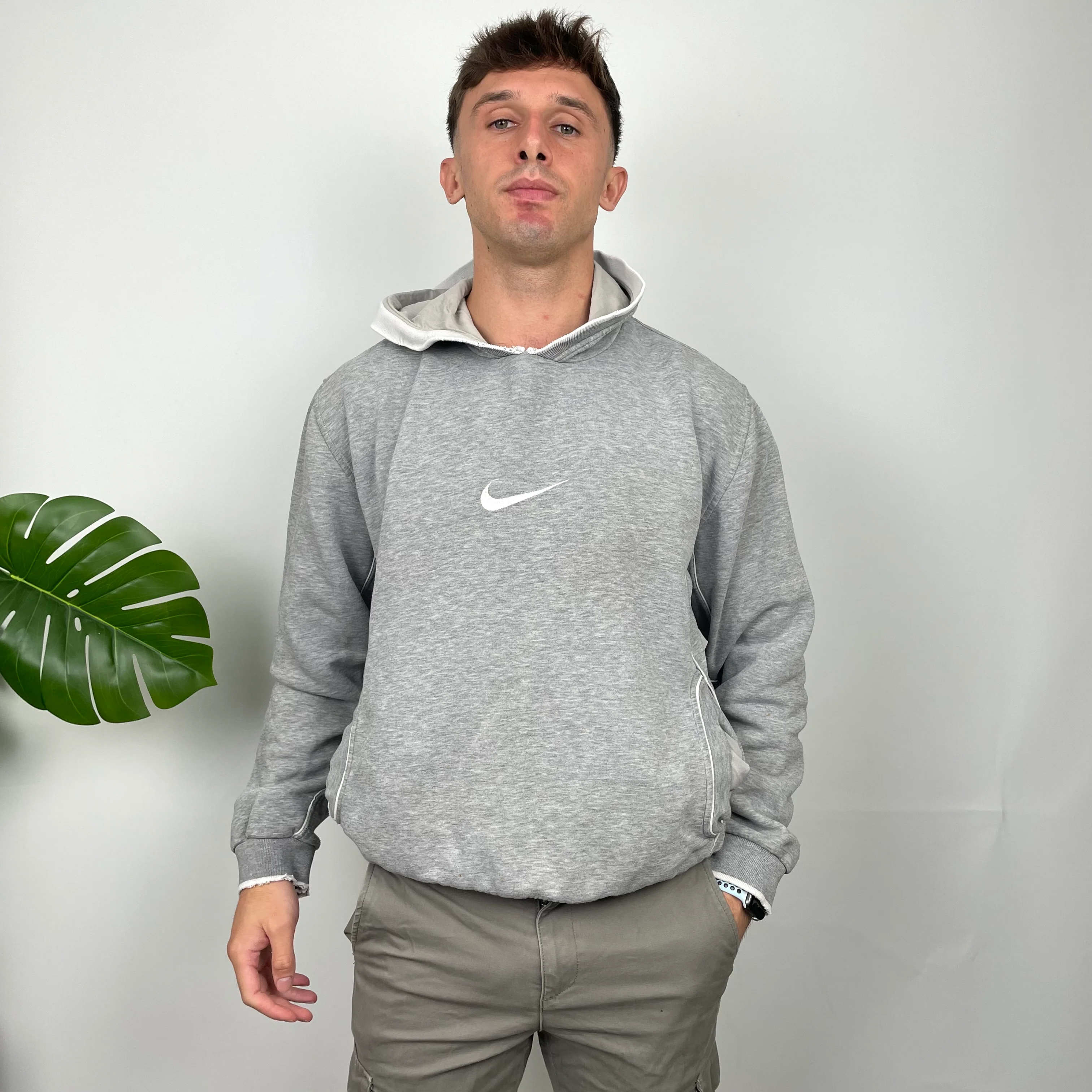 Nike Grey Embroidered Centre Swoosh Hoodie (L) - Image 3