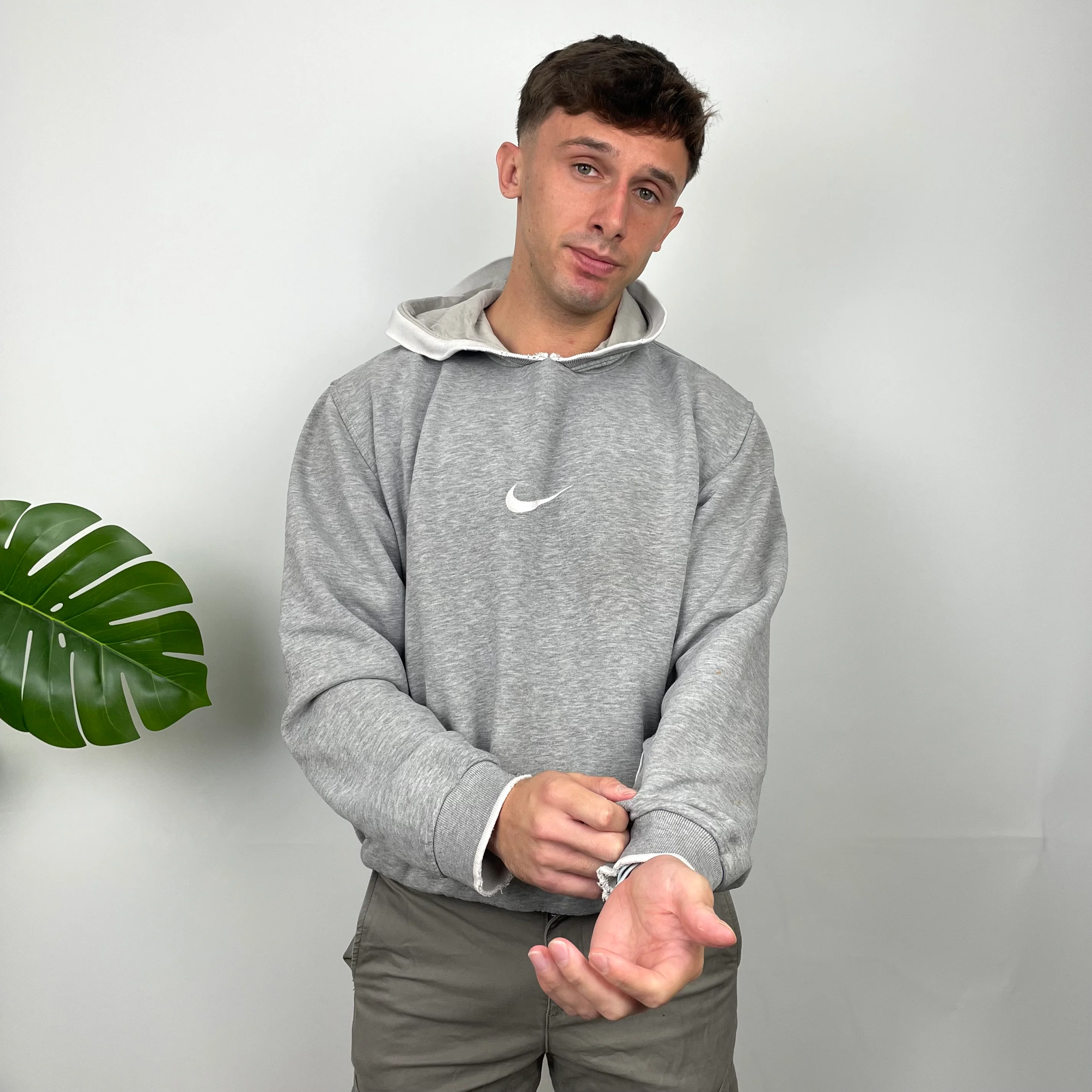 Nike Grey Embroidered Centre Swoosh Hoodie (L) - Image 4