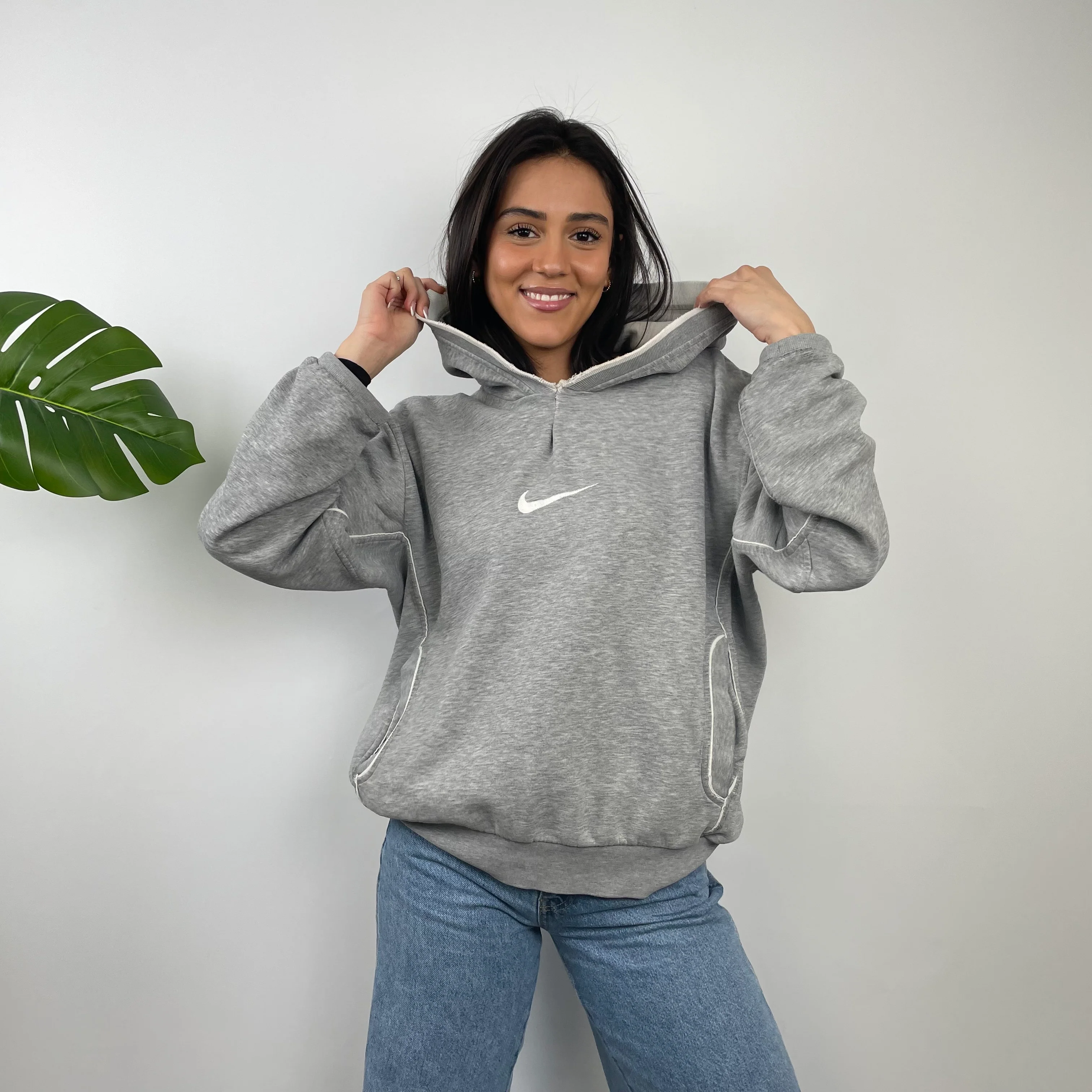 Nike Grey Embroidered Centre Swoosh Hoodie (S)