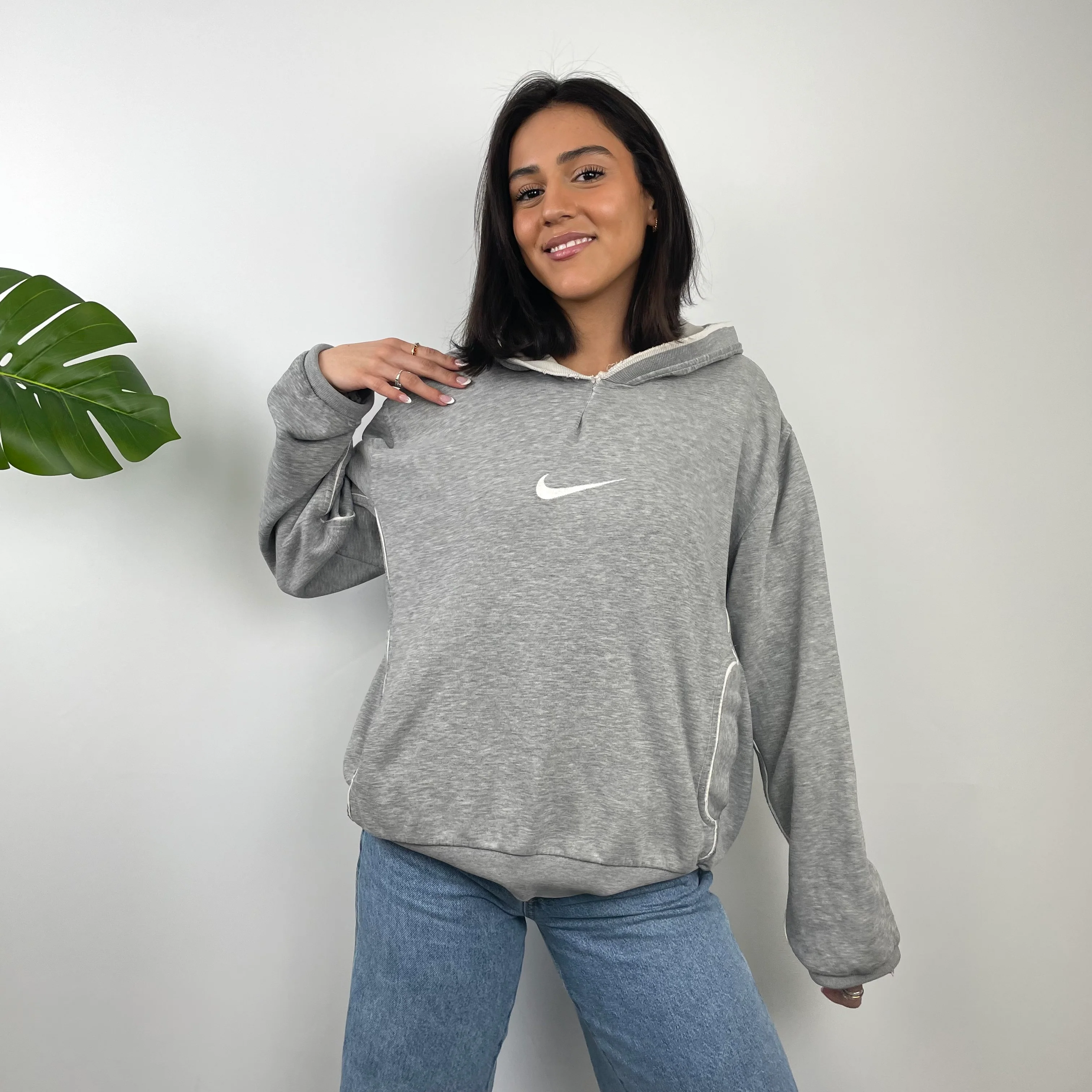 Nike Grey Embroidered Centre Swoosh Hoodie (S) - Image 3