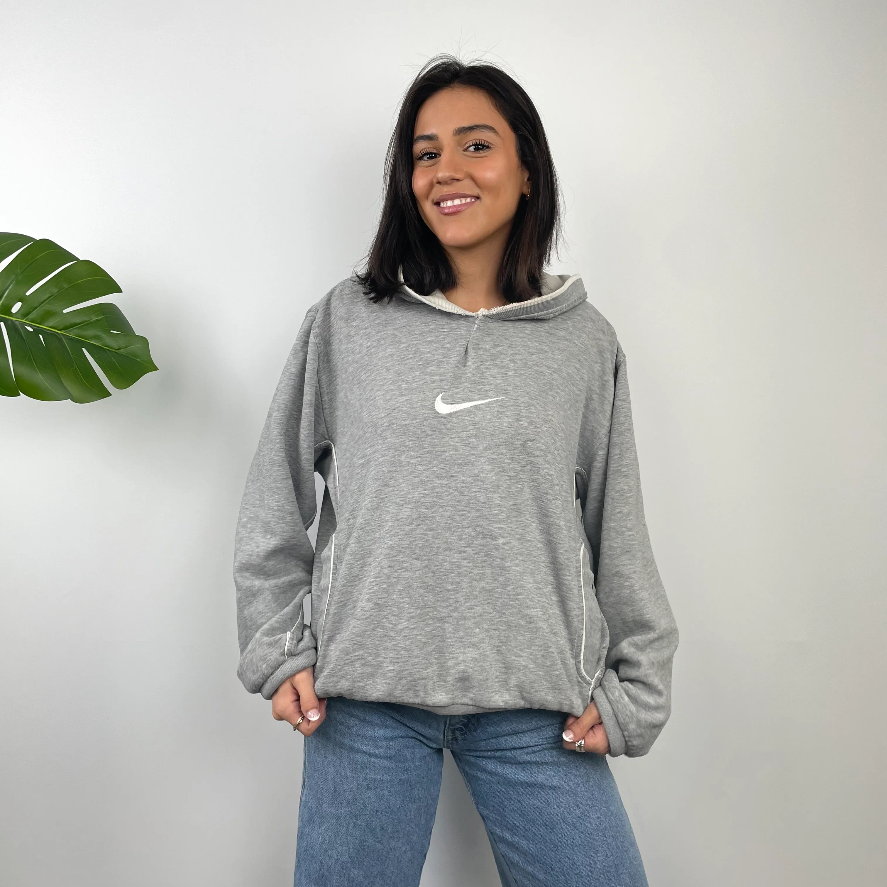 Nike Grey Embroidered Centre Swoosh Hoodie (S) - Image 4