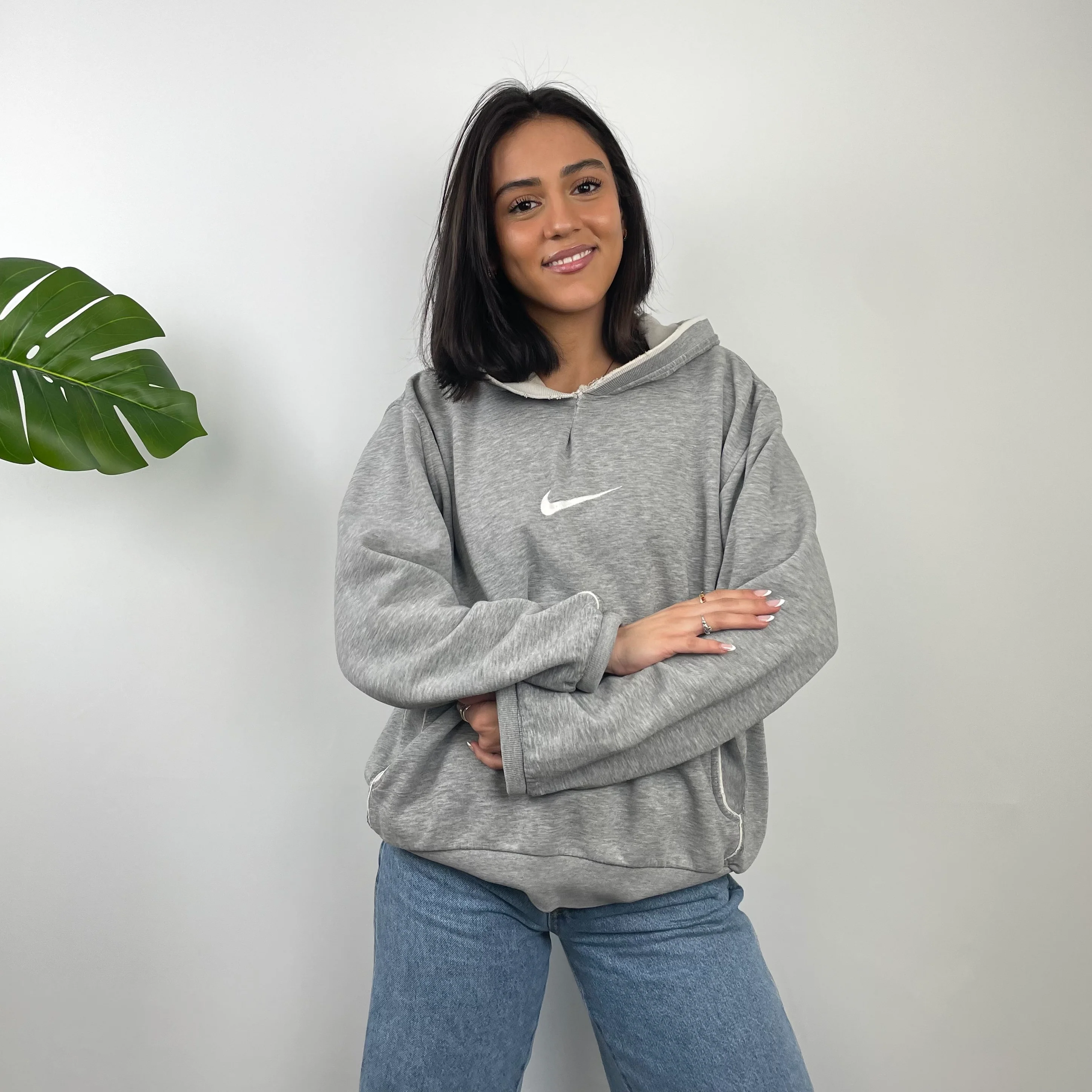 Nike Grey Embroidered Centre Swoosh Hoodie (S) - Image 5
