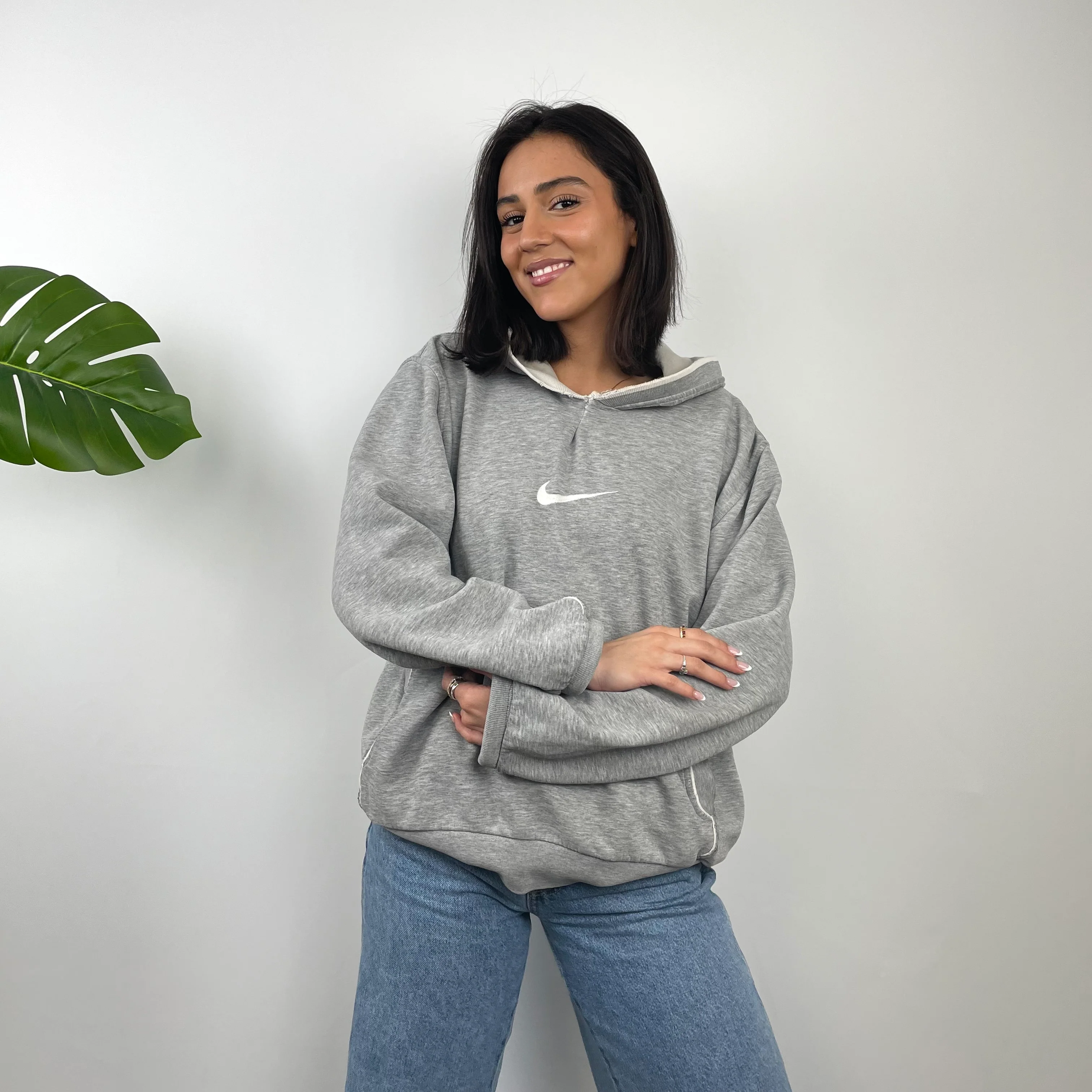 Nike Grey Embroidered Centre Swoosh Hoodie (S) - Image 6