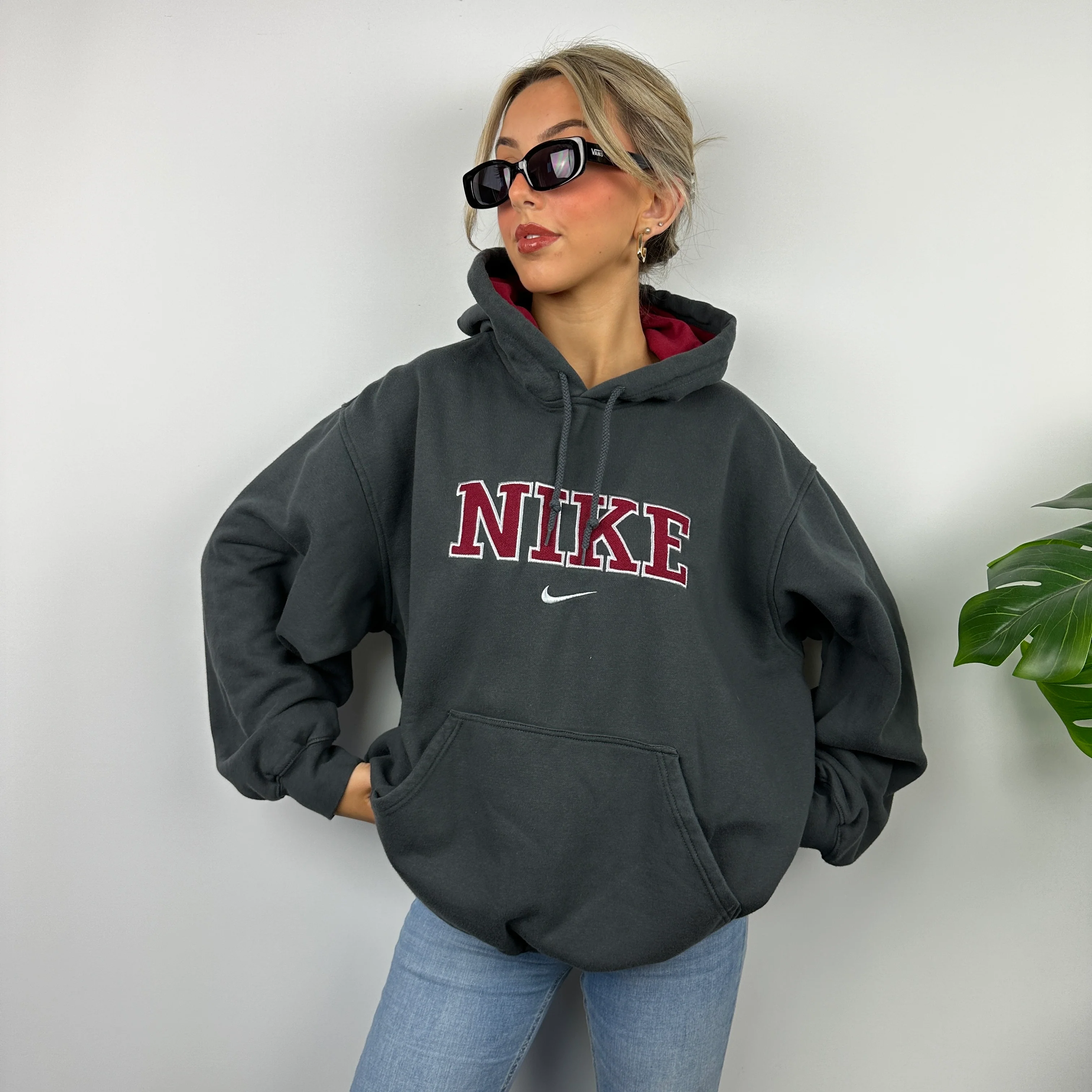 Nike Grey Embroidered Spell Out Hoodie (M) - Image 3